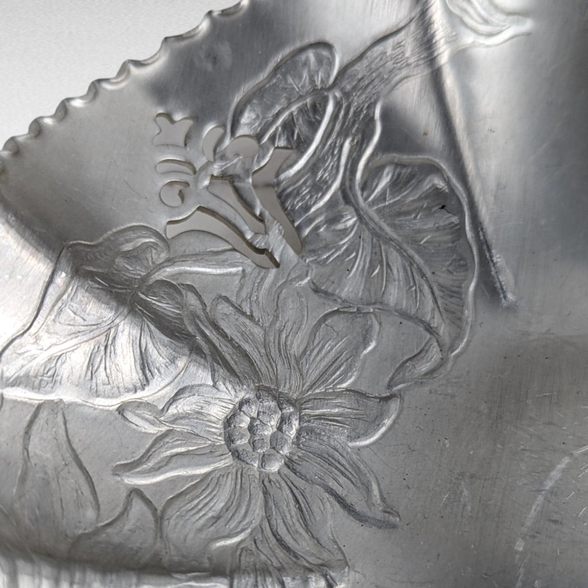 Vintage Aluminum Serving Tray & Plate Set, Hand Wrought Floral Design, Collectible Aluminumware, Gift for Vintage Lovers
