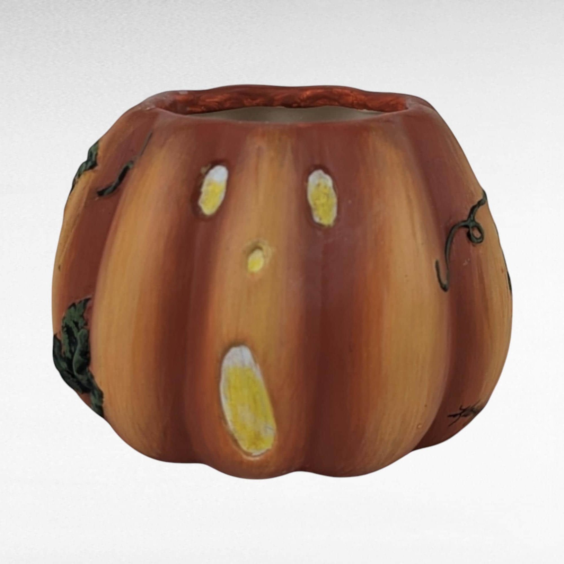 Vintage Kathy Hatch Ceramic Pumpkin Candle Holder, 2002 Halloween Decor, Fall Decor, Gift for Hostess