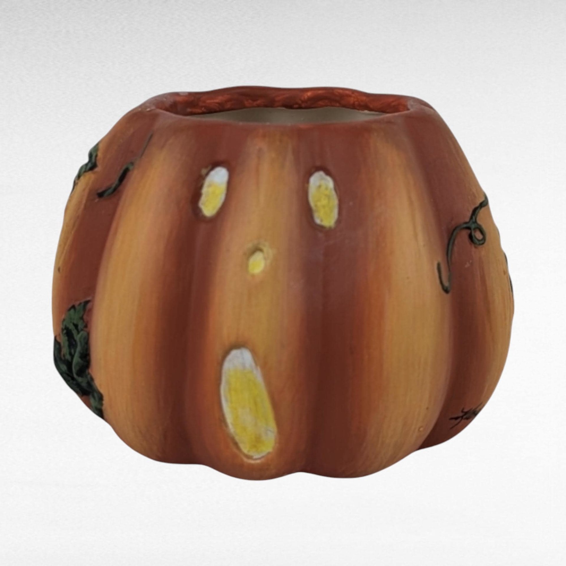 Vintage Kathy Hatch Ceramic Pumpkin Candle Holder, 2002 Halloween Decor, Fall Decor, Gift for Hostess