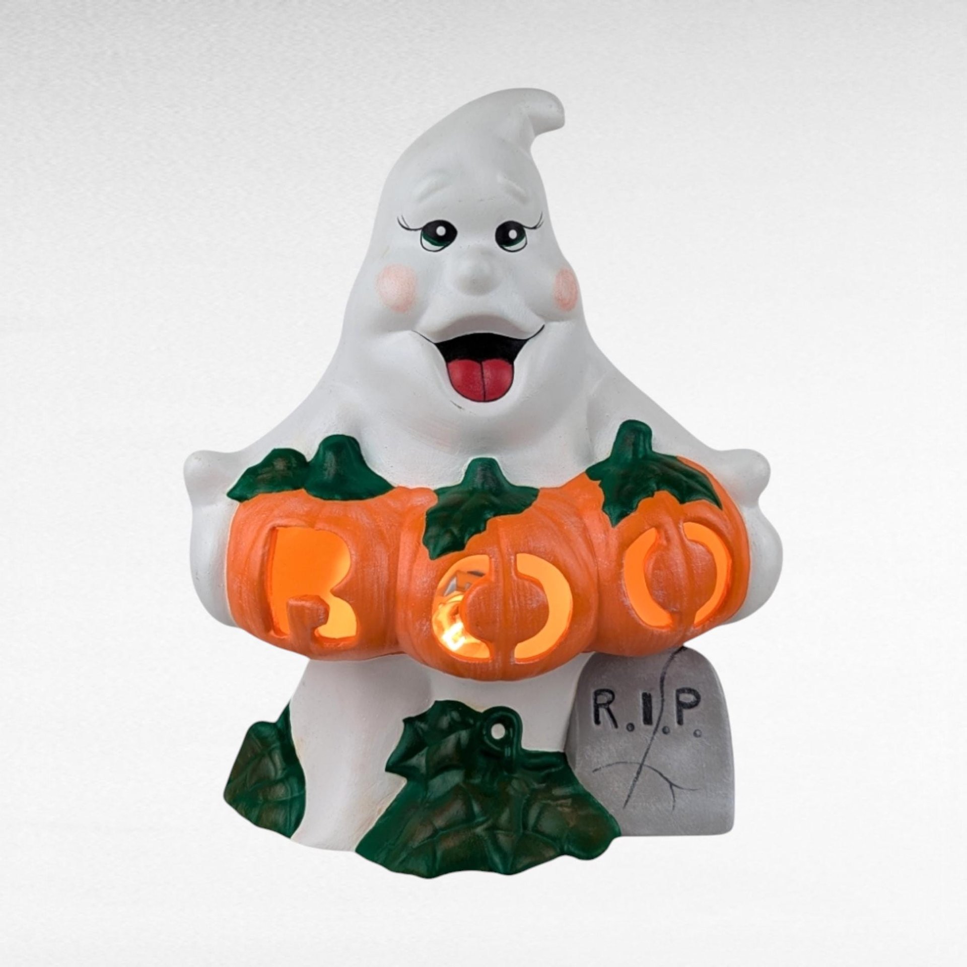 Vintage Ceramic Ghost Light, Halloween Decoration, Spooky Decor, Night Light, Gift for Halloween Lover