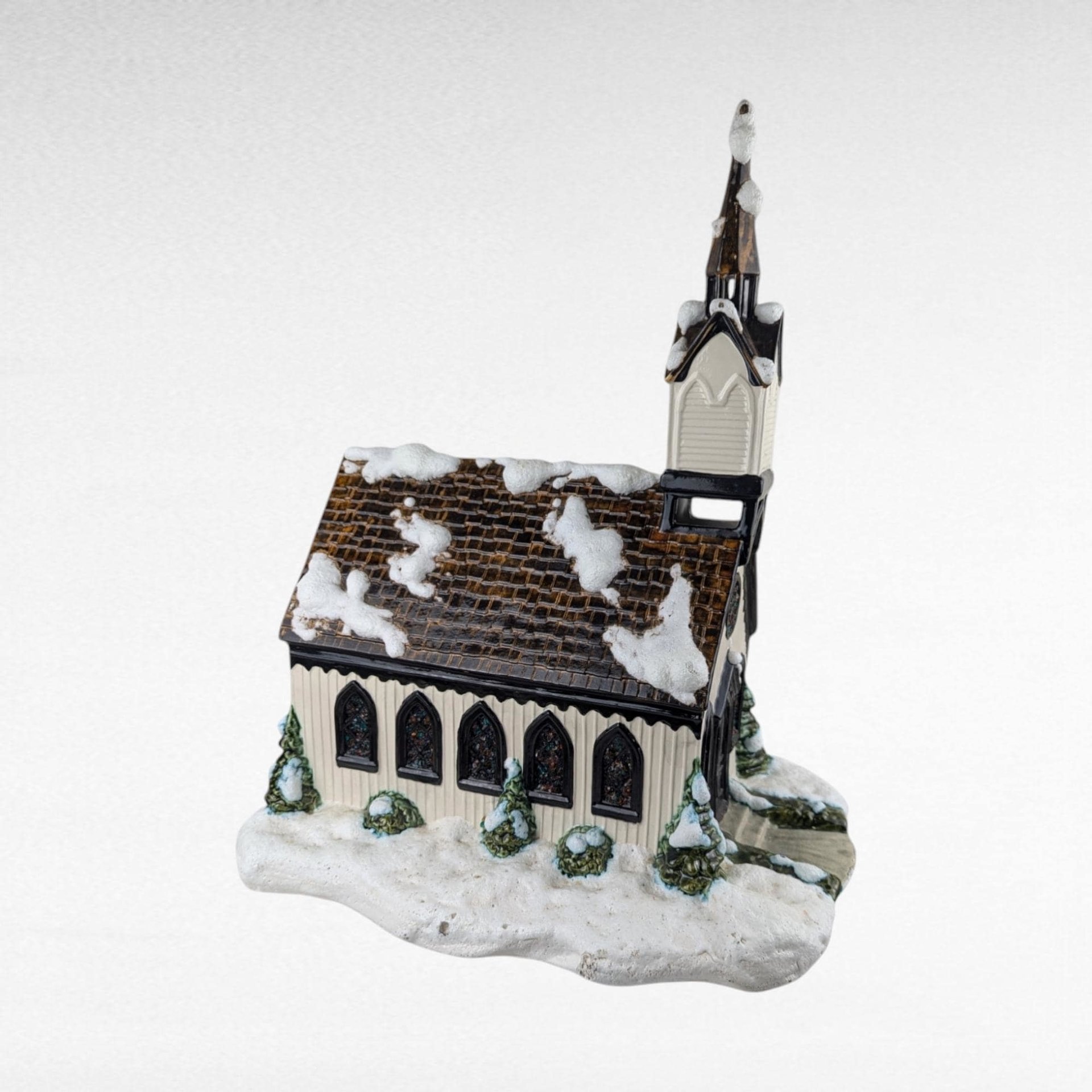 Vintage Byron Mold Lighted Musical Church, Ceramic Christmas Village Decoration, Holiday Decor, Gift for Collector