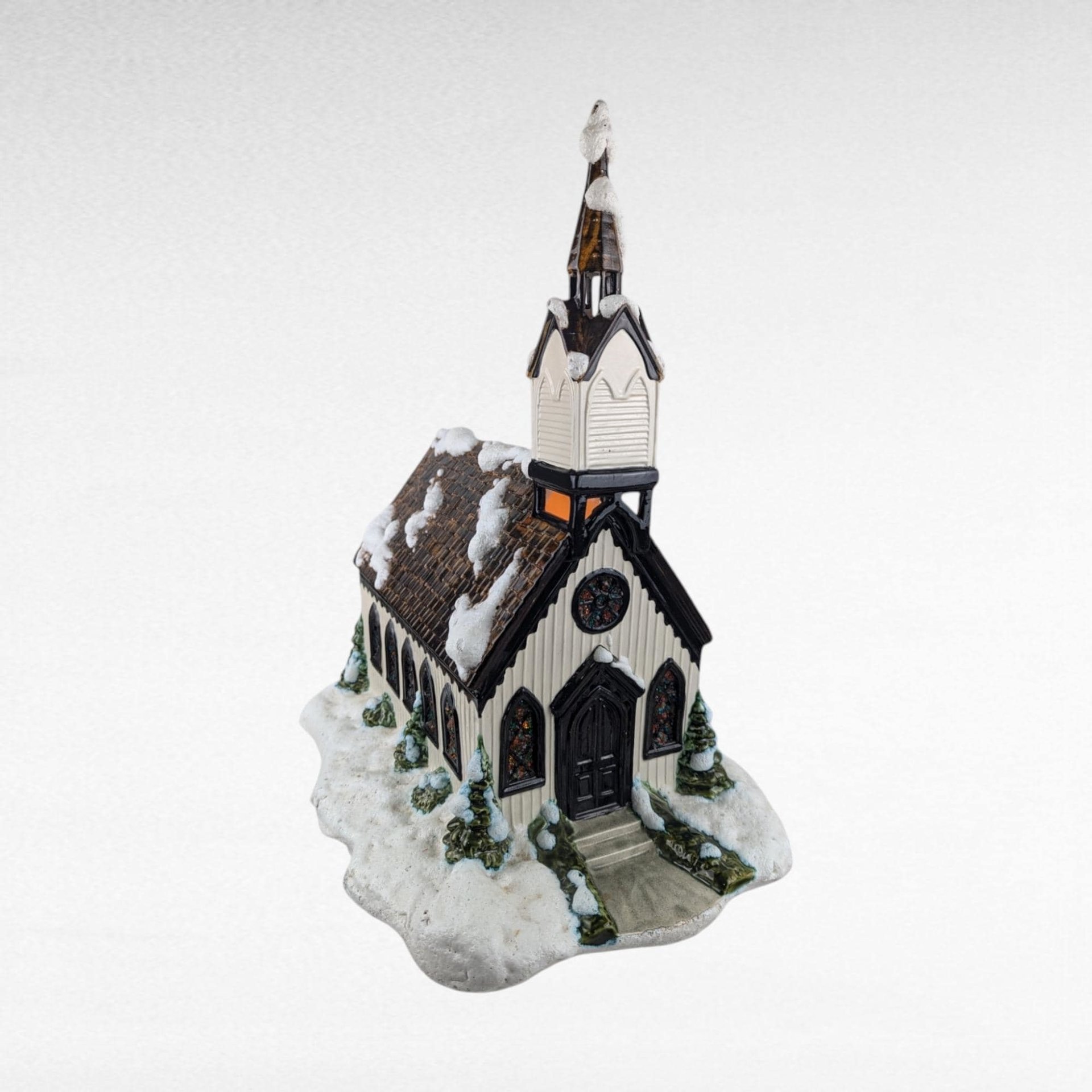 Vintage Byron Mold Lighted Musical Church, Ceramic Christmas Village Decoration, Holiday Decor, Gift for Collector
