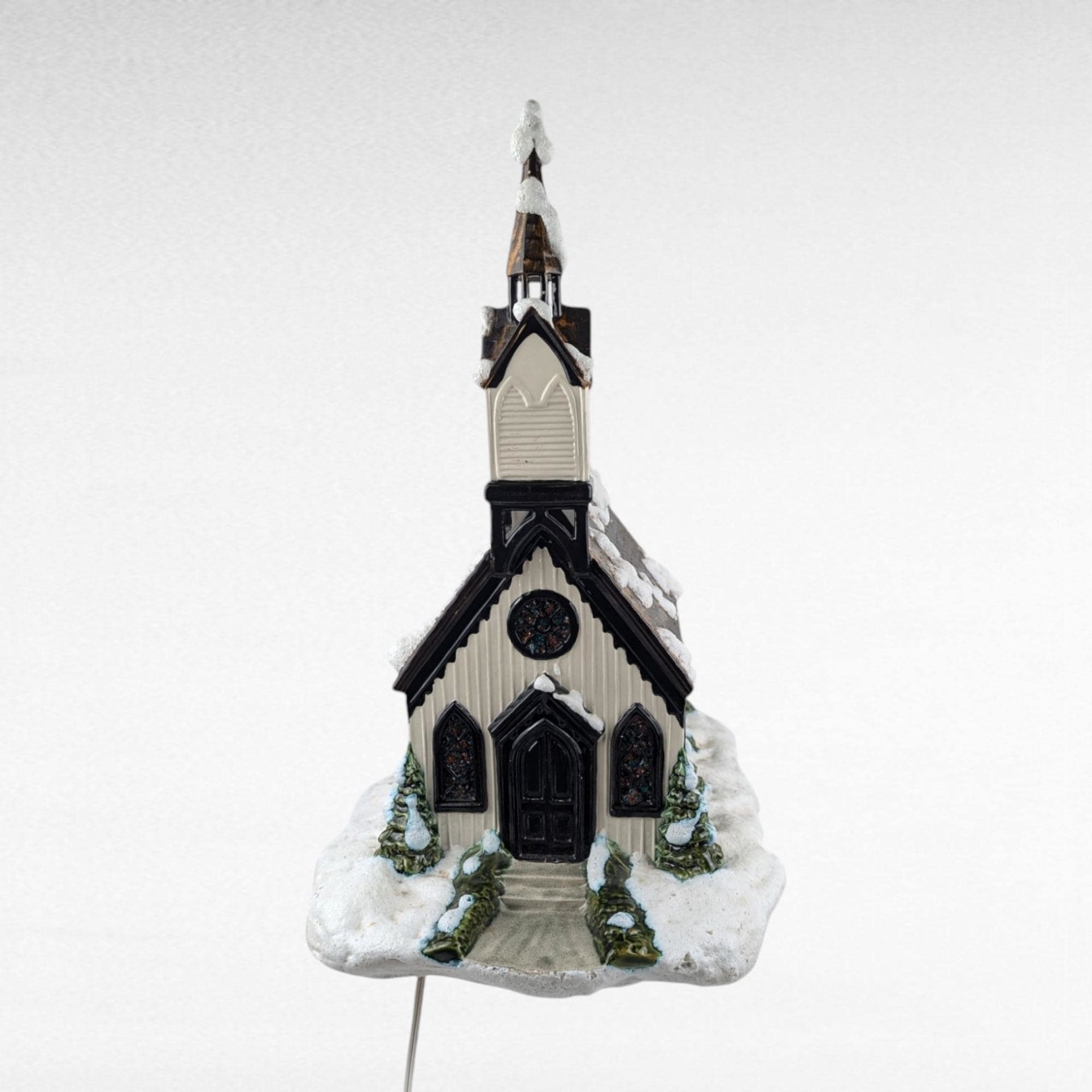 Vintage Byron Mold Lighted Musical Church, Ceramic Christmas Village Decoration, Holiday Decor, Gift for Collector