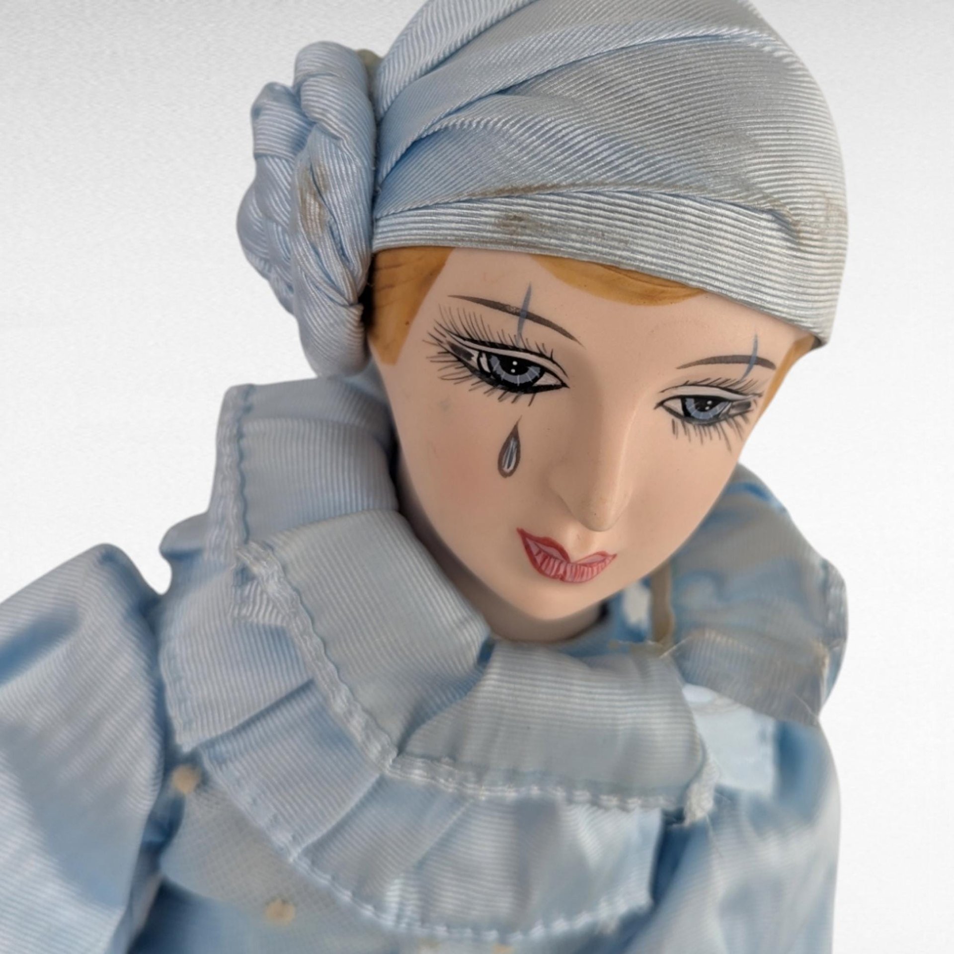 Vintage Pierrot Clown Doll, Blue Ceramic Doll, 19 1/4 Inches, Collectible Clown Doll, Gift For Collector, Vintage Home Decor