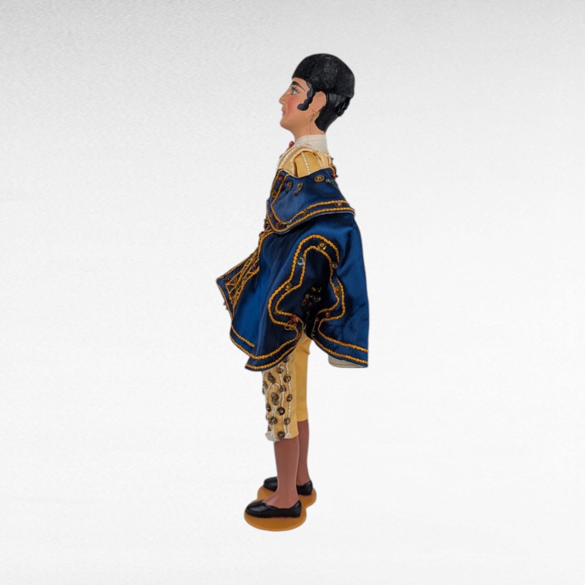 Vintage Spanish Matador Figure, 1960s Plastic Bullfighter, Yellow Blue Gold Outfit, 12 Inches, Collectible Figurine, Gift for Collector