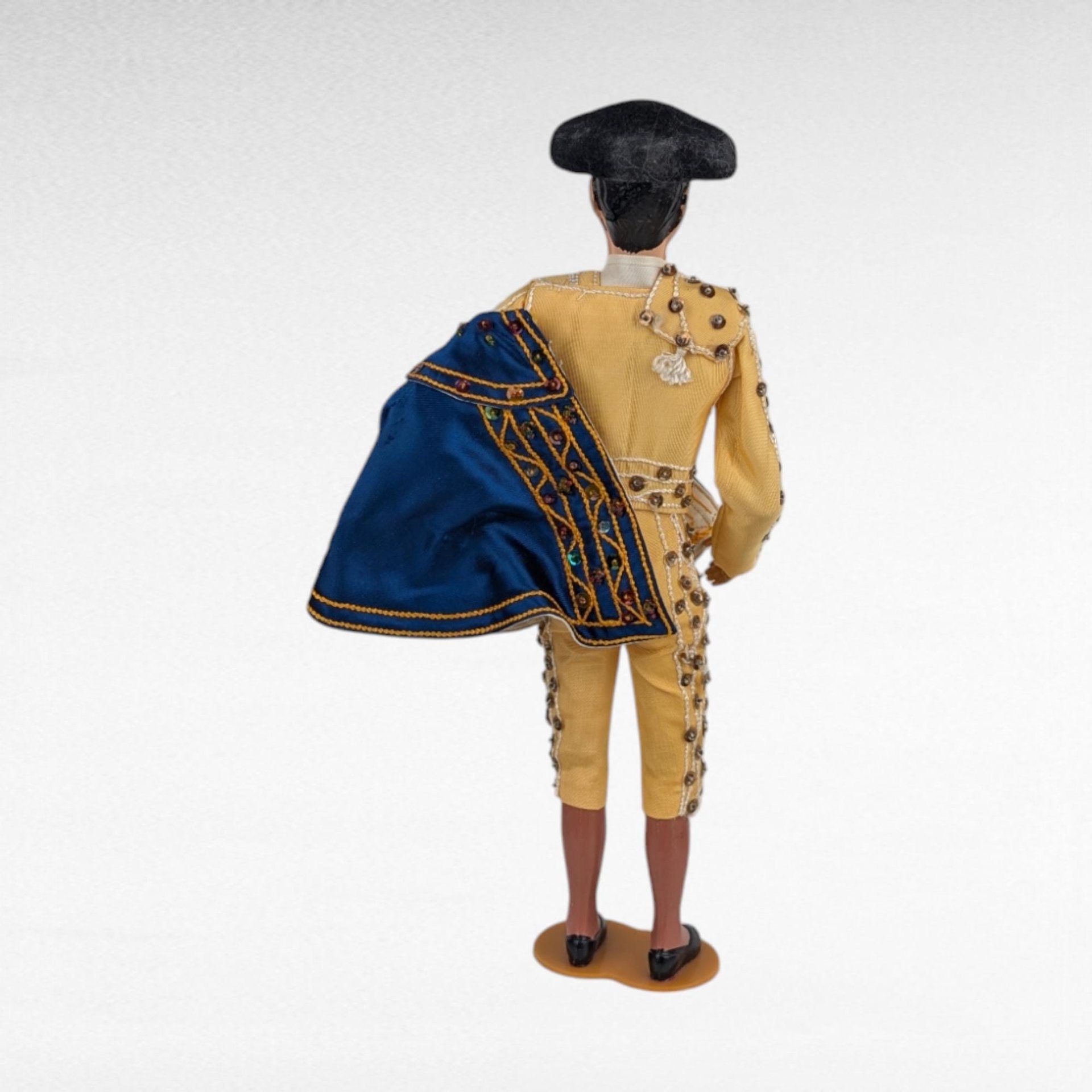 Vintage Spanish Matador Figure, 1960s Plastic Bullfighter, Yellow Blue Gold Outfit, 12 Inches, Collectible Figurine, Gift for Collector