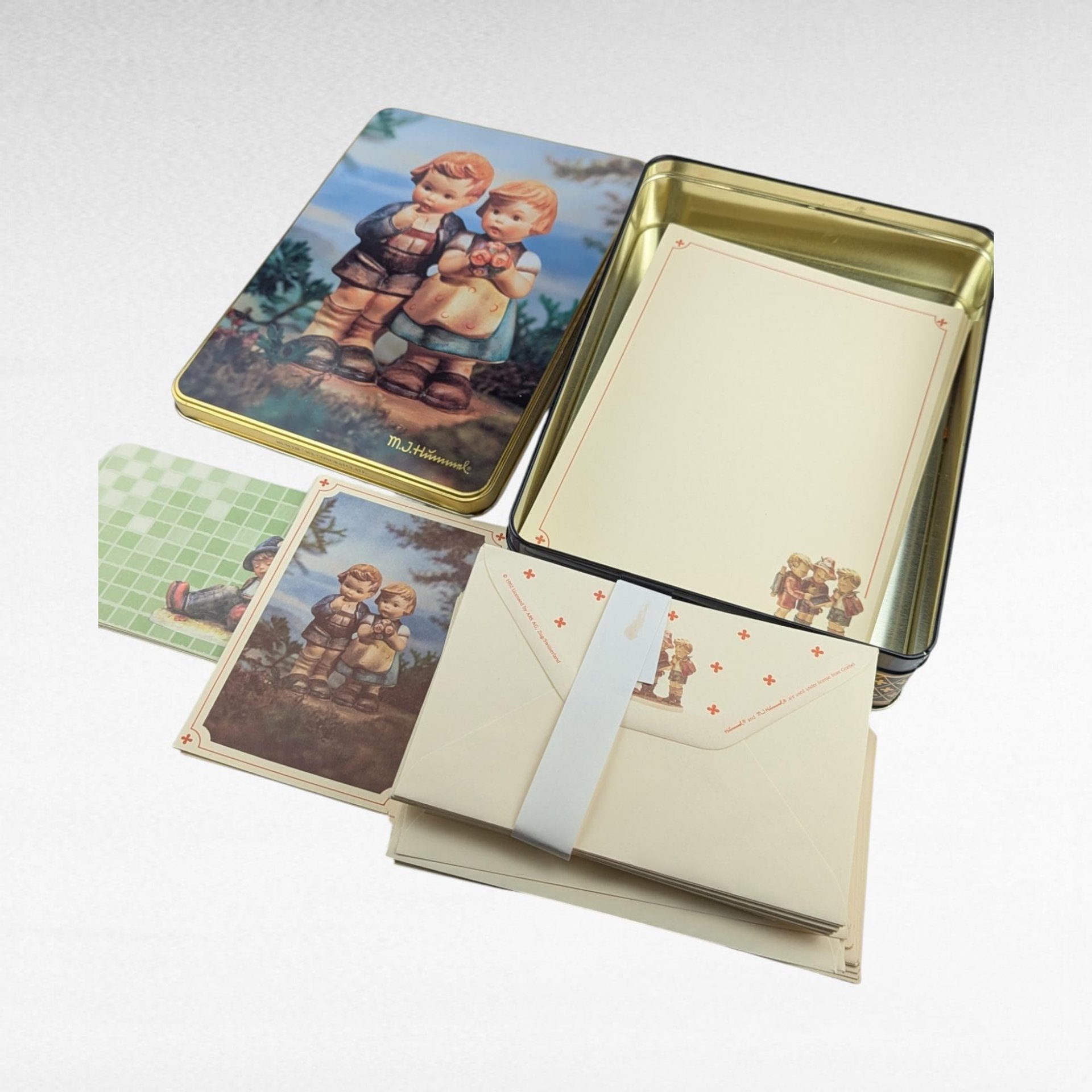 Vintage Hummel Figurine Set, 8 Piece Collection, Miniatures, "We Congratulate" Tin, Gift for Collector, Hummel Lovers