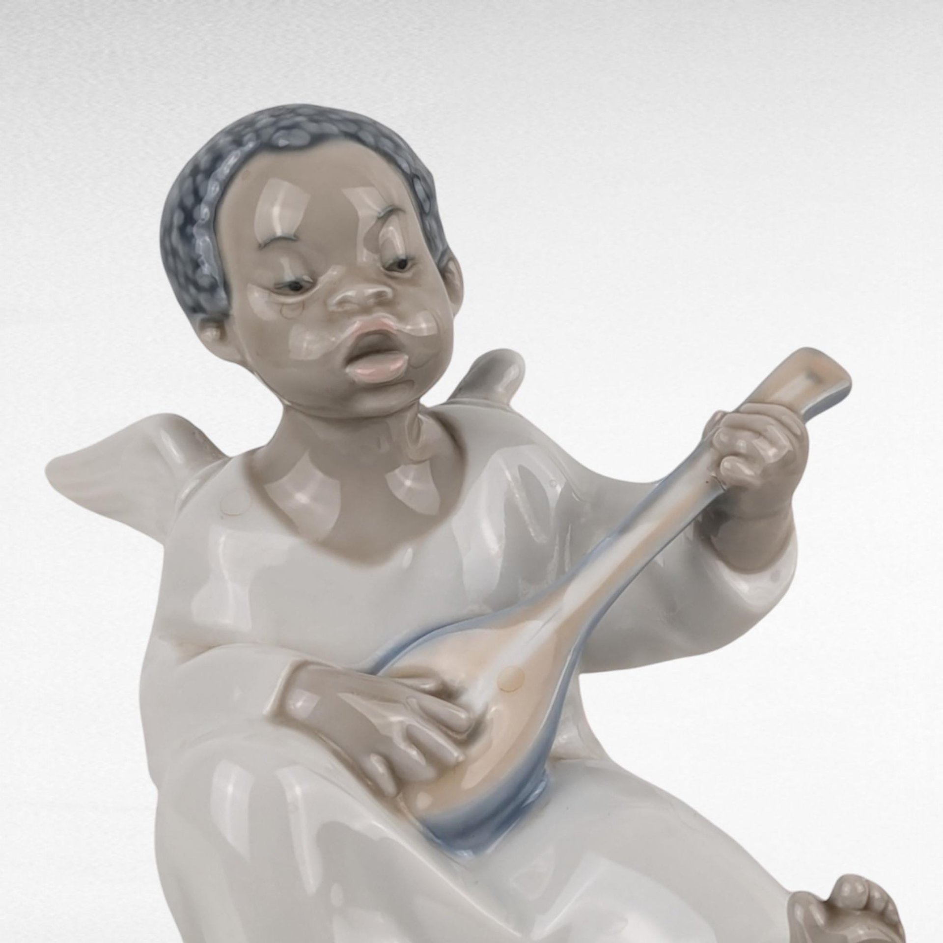 Vintage Lladro Black Legacy Angel Playing Lute Figurine, Cherub Music Angel, Collectible Lladro, Angel Decor, Gift for Music Lover