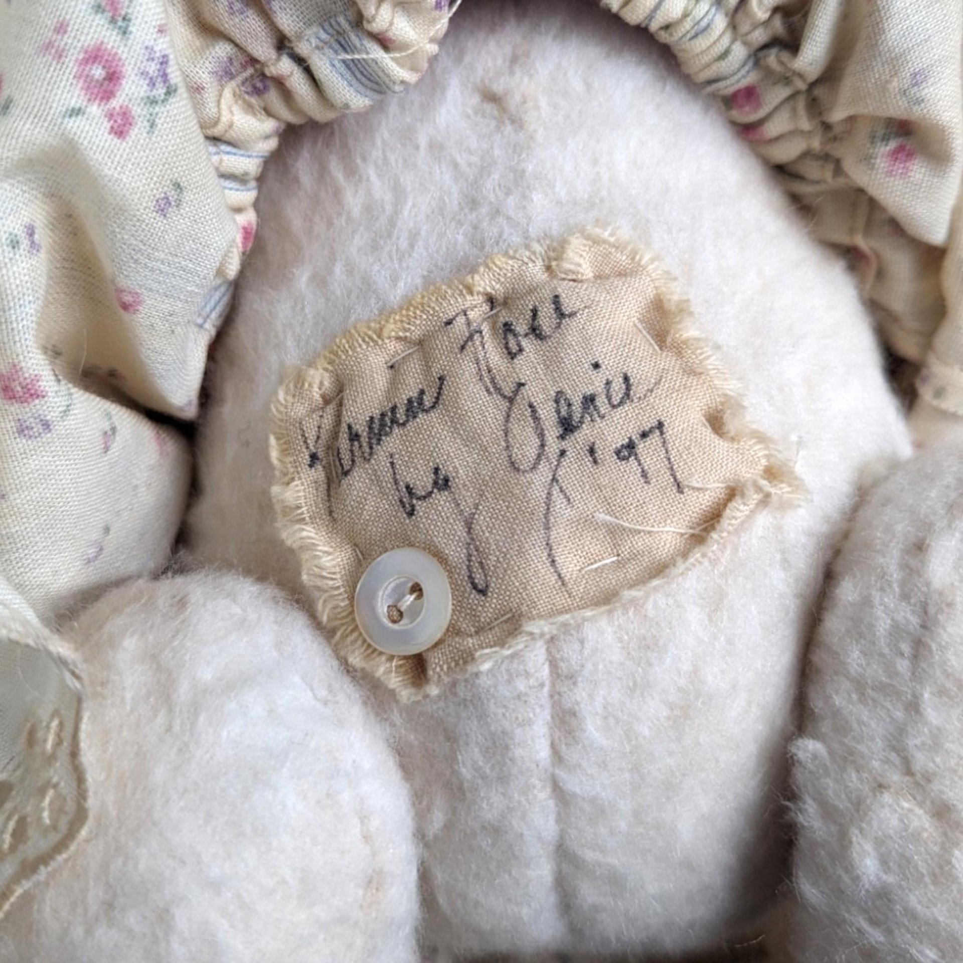 Handmade 1997 Signed Teddy Bear - 10 Inch Girl Bear in Dress - Collectible Teddy Bear - Vintage Teddy Bear Gift