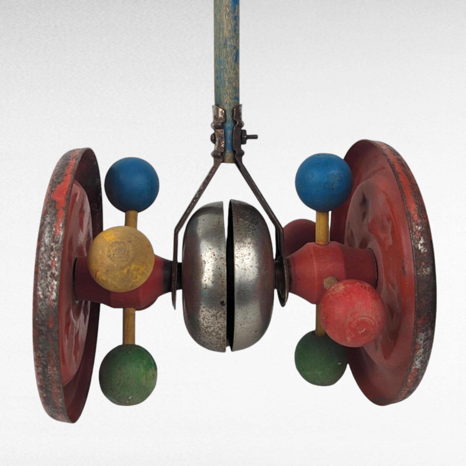 Vintage 1930s Gong Bell Push Toy | Toddler Walking Toy | Metal Plaything | Collectible Children's Toy