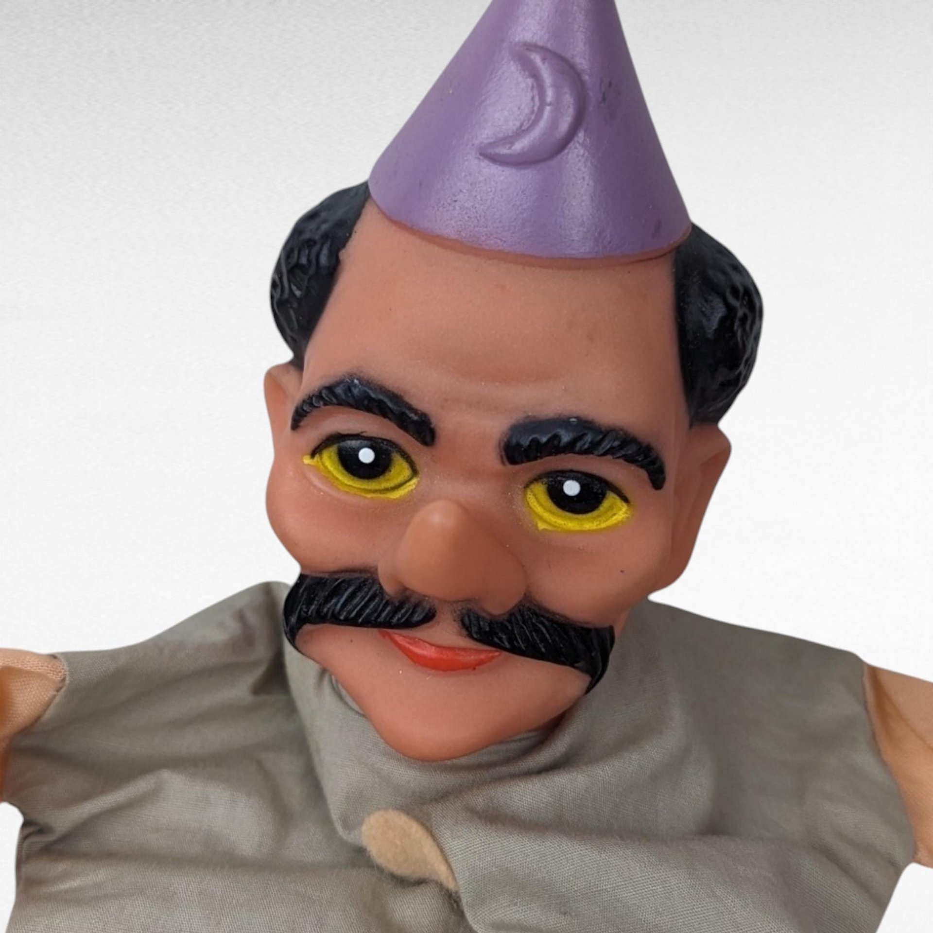 Pair of Vintage Rubber Head Hand Puppets | Wizard & Clown Puppets | Kids Toys | Collectible Puppets | Pretend Play