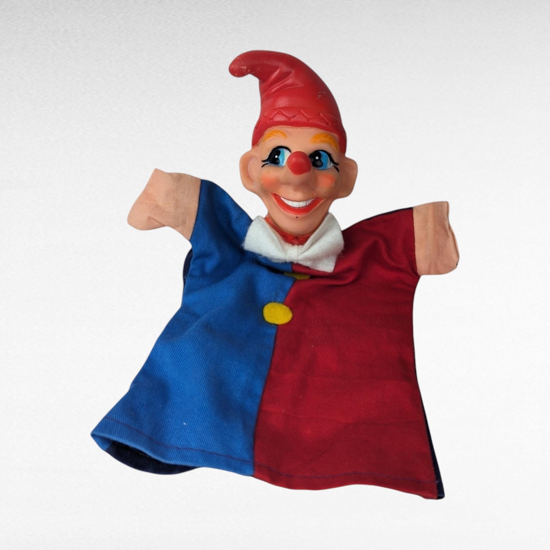 Pair of Vintage Rubber Head Hand Puppets | Wizard & Clown Puppets | Kids Toys | Collectible Puppets | Pretend Play