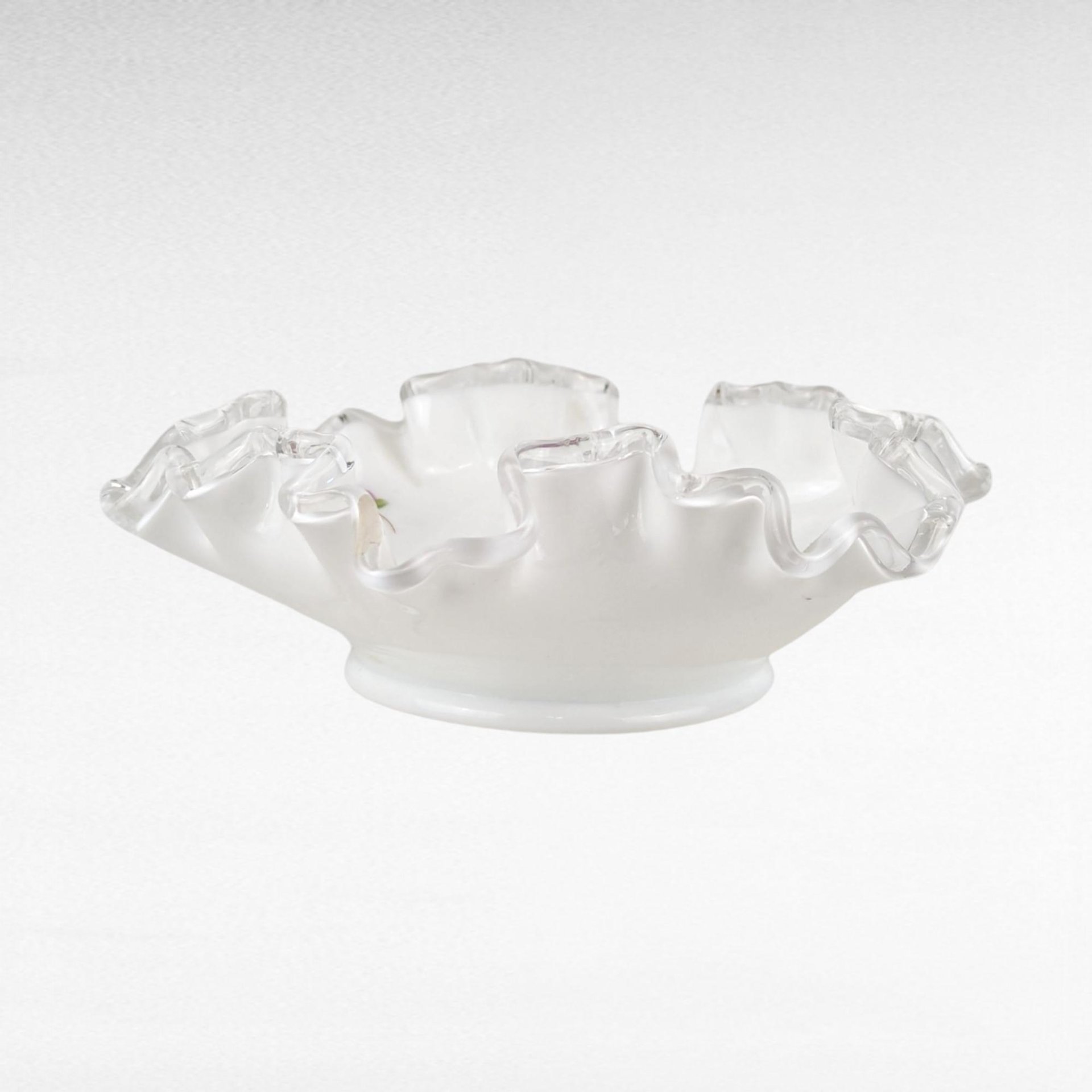 Vintage Fenton Violets in the Snow Milk Glass Dish | Ruffled Candy Dish | Trinket Dish | Collectible Glassware