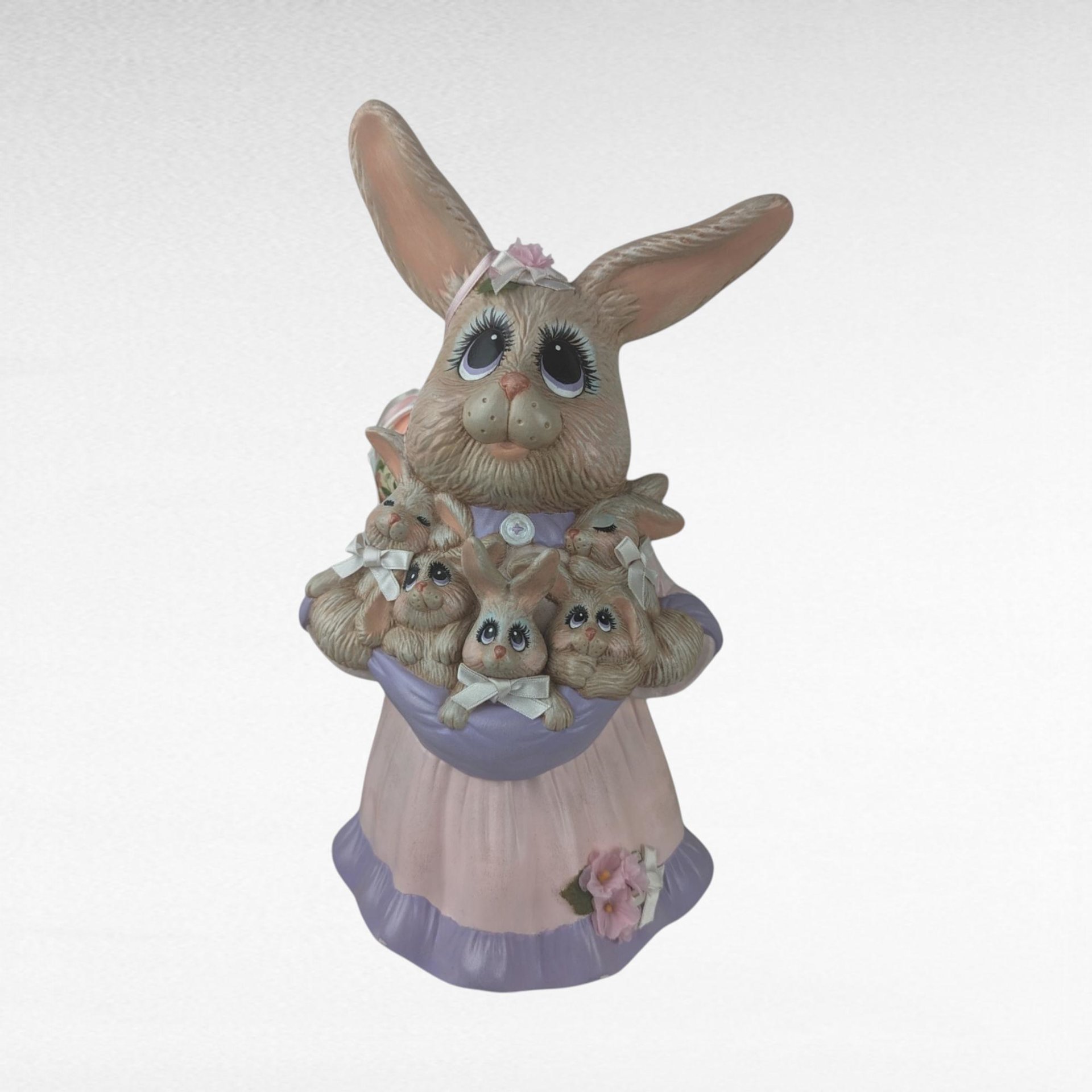 Vintage Pair of Ceramic Mother Rabbit with Babies Easter Figures | Easter Decor | Spring Decor |  Bunny Figurines | Collectible Figurines