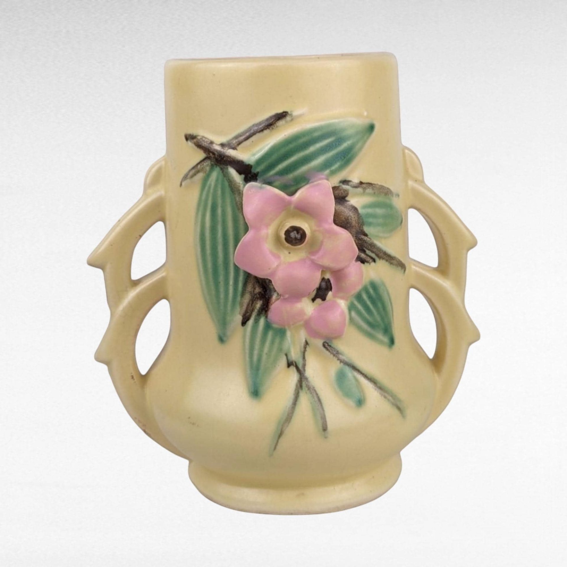 Vintage McCoy Blossomtime Yellow Vase | Art Deco Pottery |  Floral Vase |  Collectible Vase | Home Decor | Has Crack