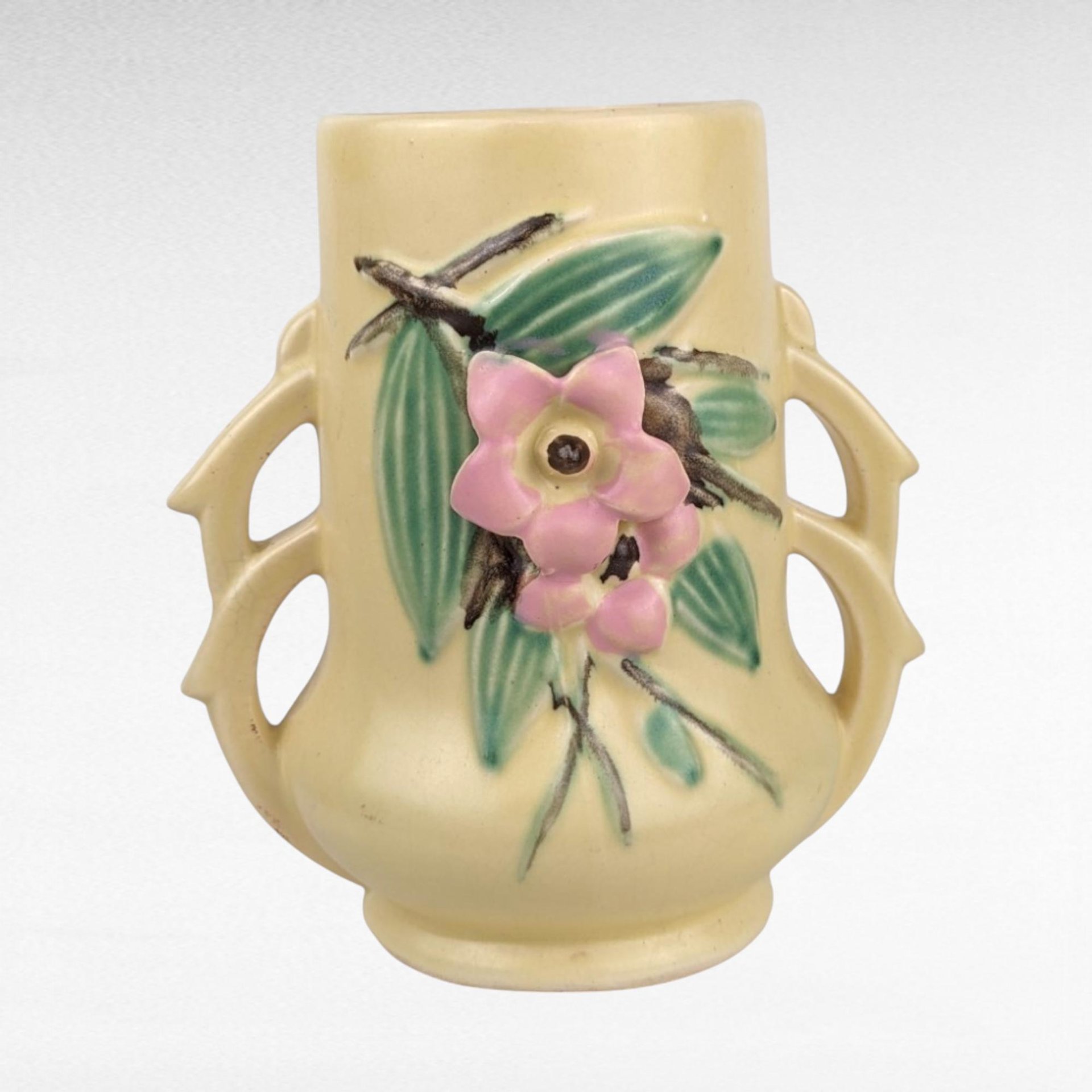 Vintage McCoy Blossomtime Yellow Vase | Art Deco Pottery |  Floral Vase |  Collectible Vase | Home Decor | Has Crack