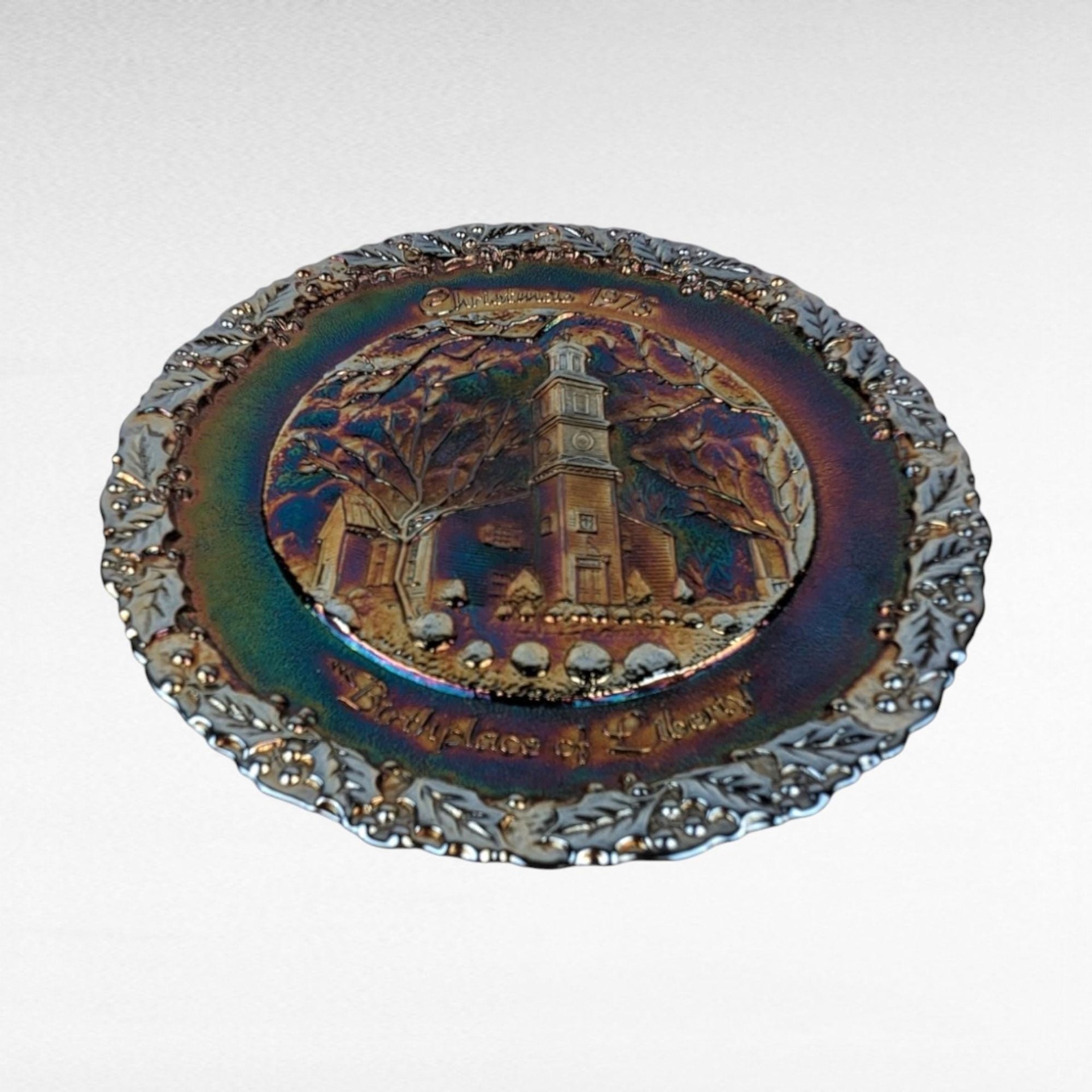 1975 Fenton Christmas Carnival Glass Plate | "Birthplace of Liberty" | Collectible Plate | Vintage Holiday Decor