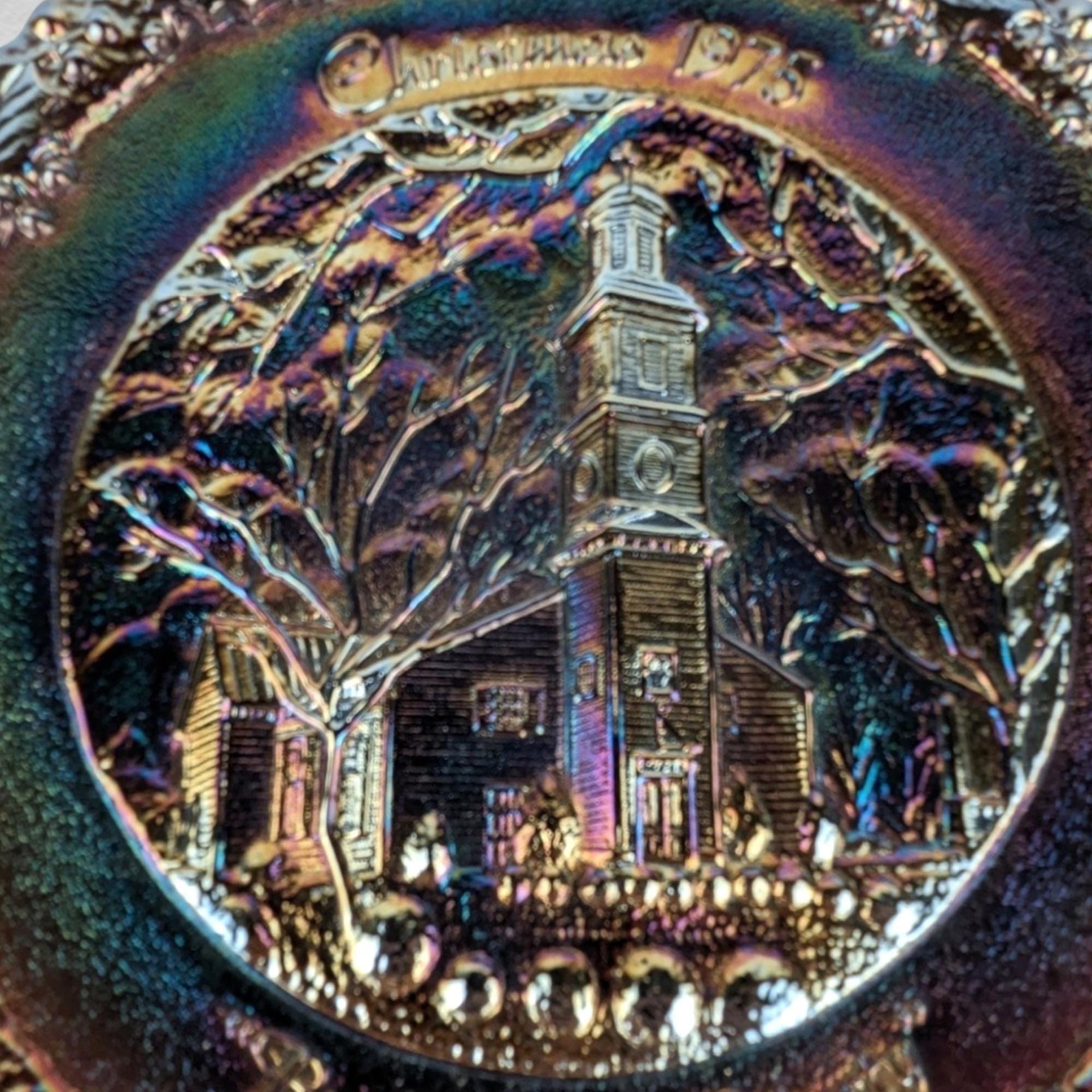 1975 Fenton Christmas Carnival Glass Plate | "Birthplace of Liberty" | Collectible Plate | Vintage Holiday Decor