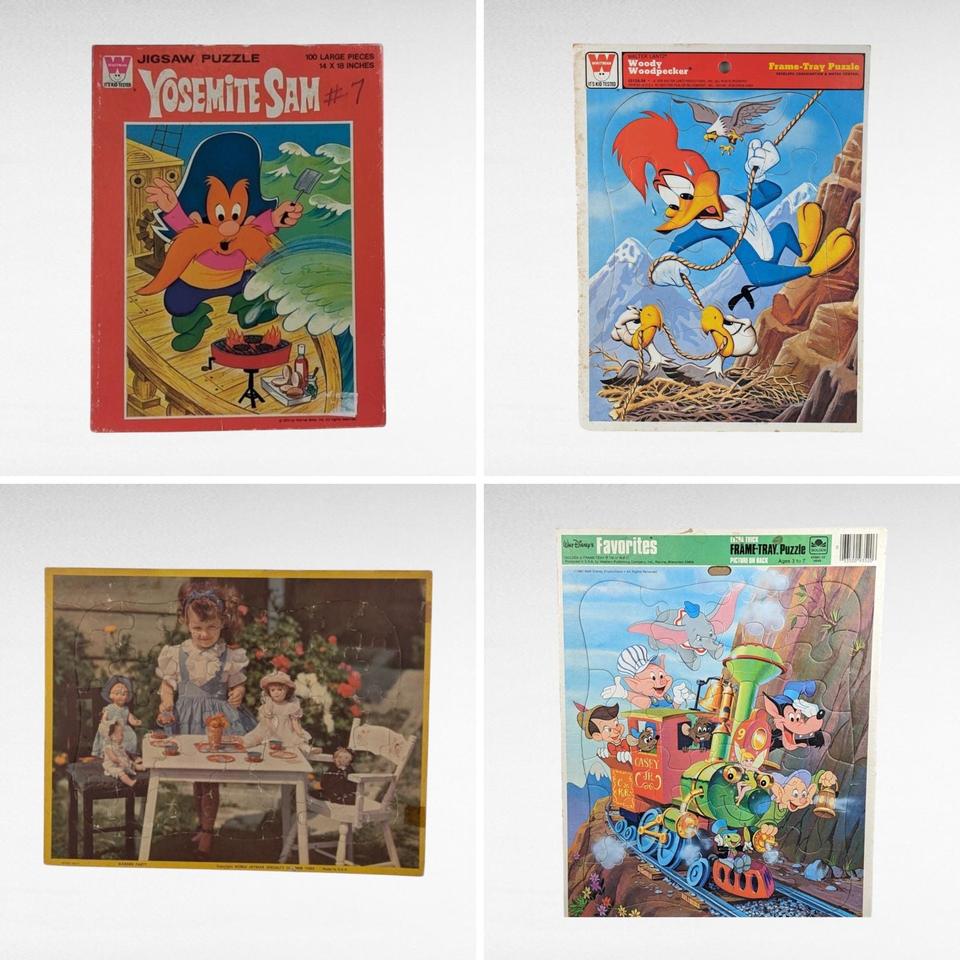Vintage Cartoon Character Jigsaw Puzzle Lot - Yosemite Sam, Woody Woodpecker, Disney, Jaymar - 1952-1976
