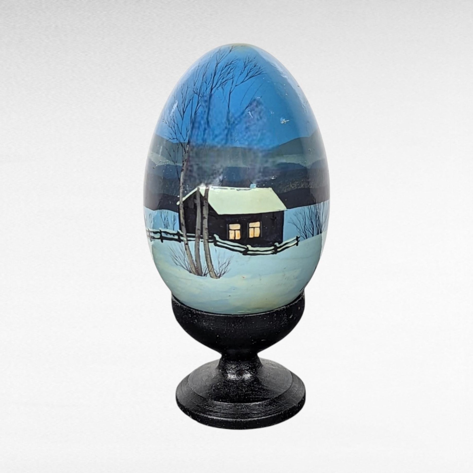 Vintage Hand-Painted Wooden Easter Eggs, Russian Folk Art Decor, Farmhouse, Church Scene, Gift for Collector