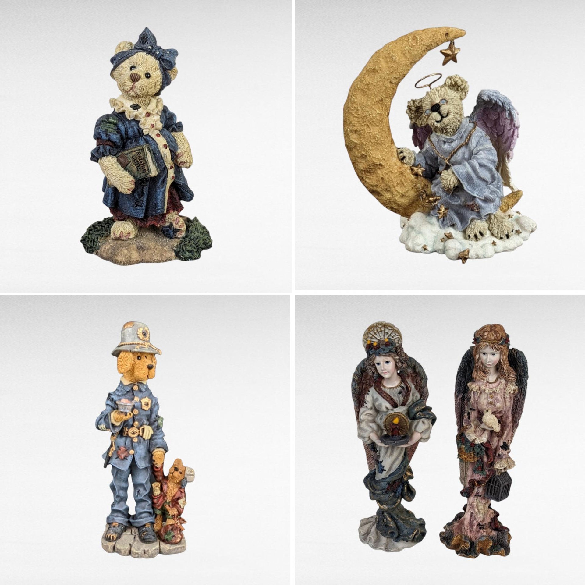 Boyds Bears Figurine Lot, Vintage Resin Bears, Angels, Policeman Bear, Collectible Bears, Gift Set