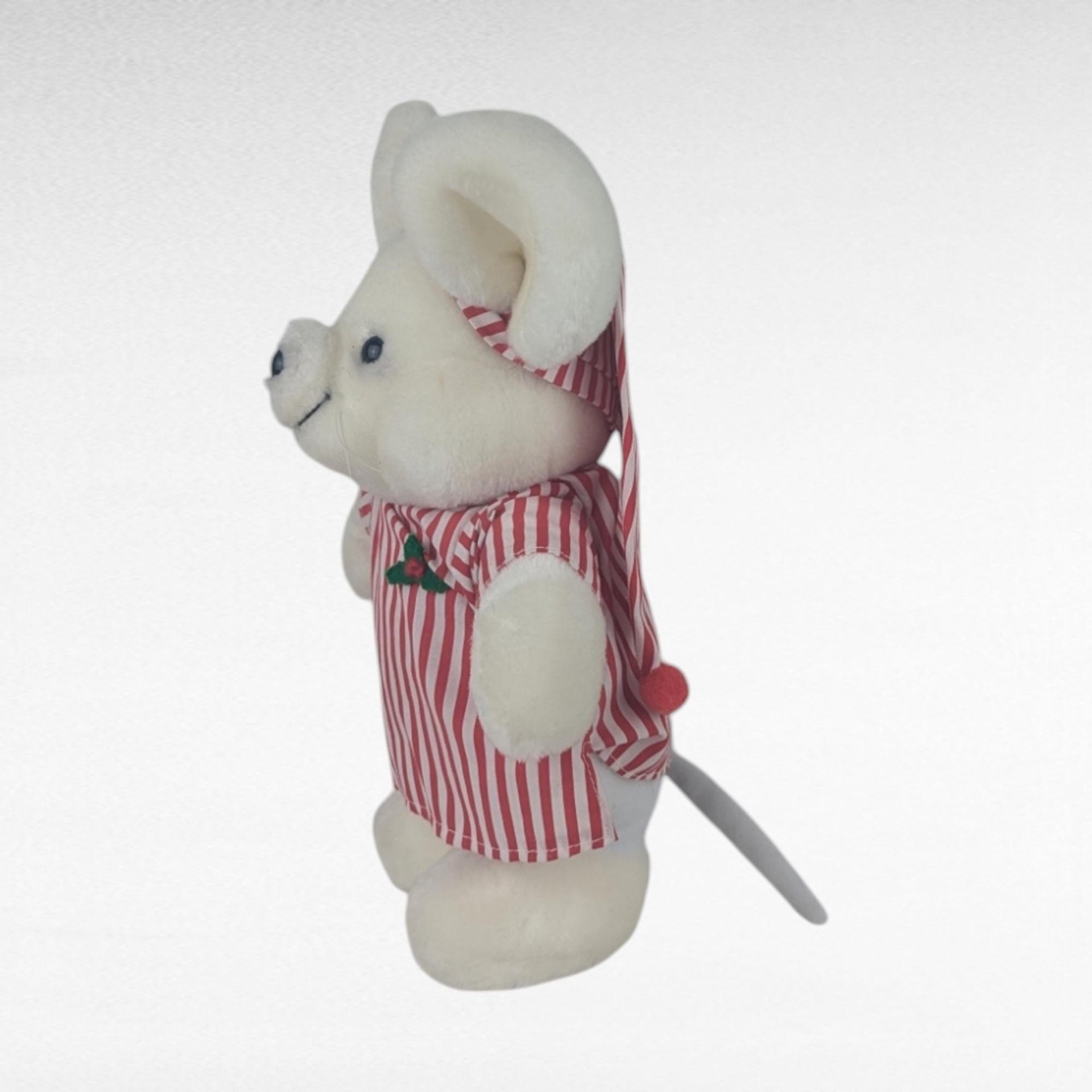 Vintage Dakin Plush White Mouse in Striped Pajamas - 10" Collectible Toy, Christmas Decor, Gift for Kids, Nostalgic Plush