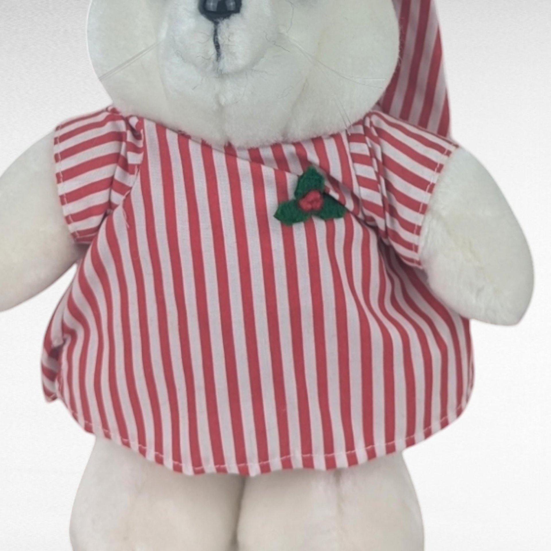 Vintage Dakin Plush White Mouse in Striped Pajamas - 10" Collectible Toy, Christmas Decor, Gift for Kids, Nostalgic Plush