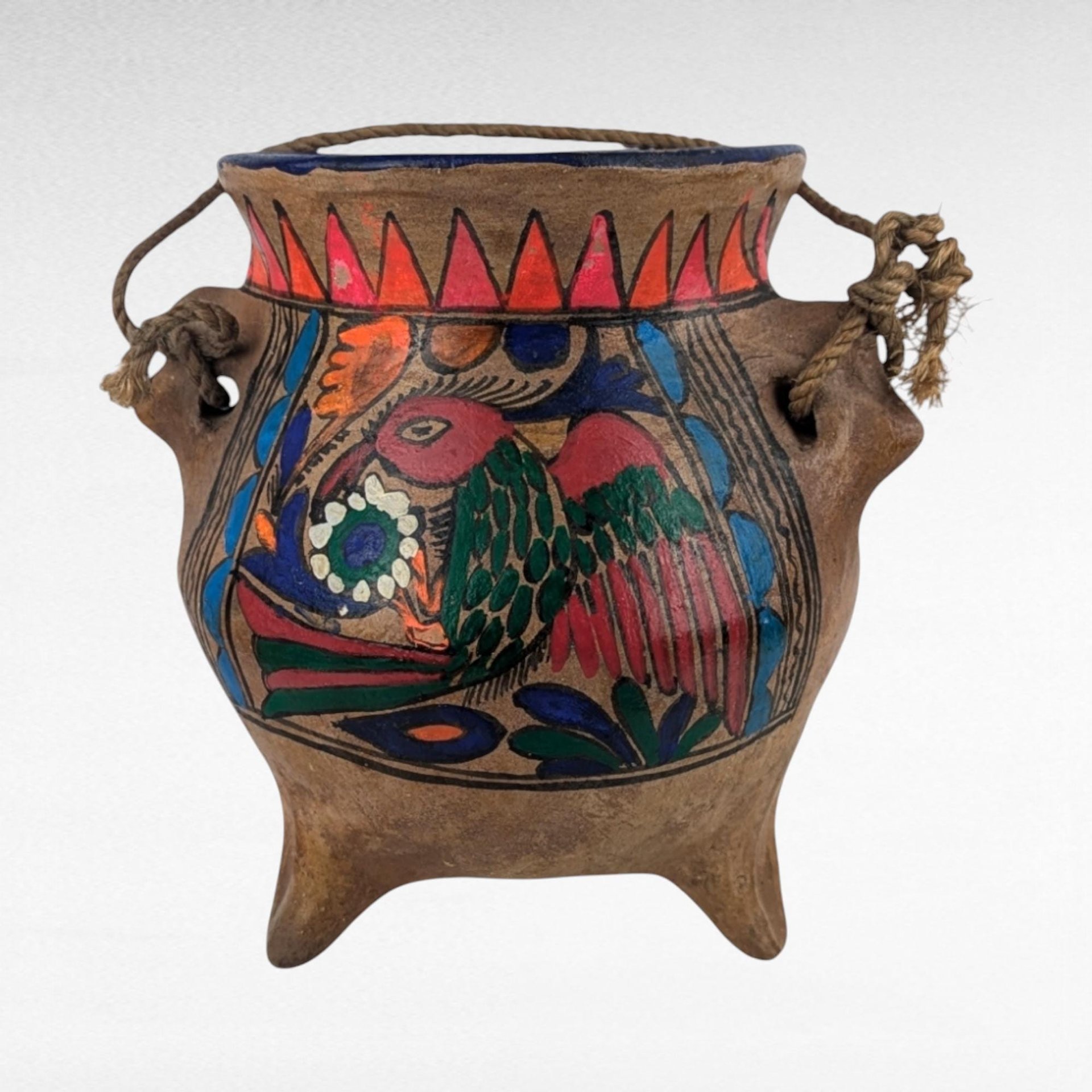 Vintage Handpainted Terracotta Bowl, 6.5" Hanging Planter, Folk Art Pottery, Boho Decor, Gift for Plant Lover, Housewarming Present