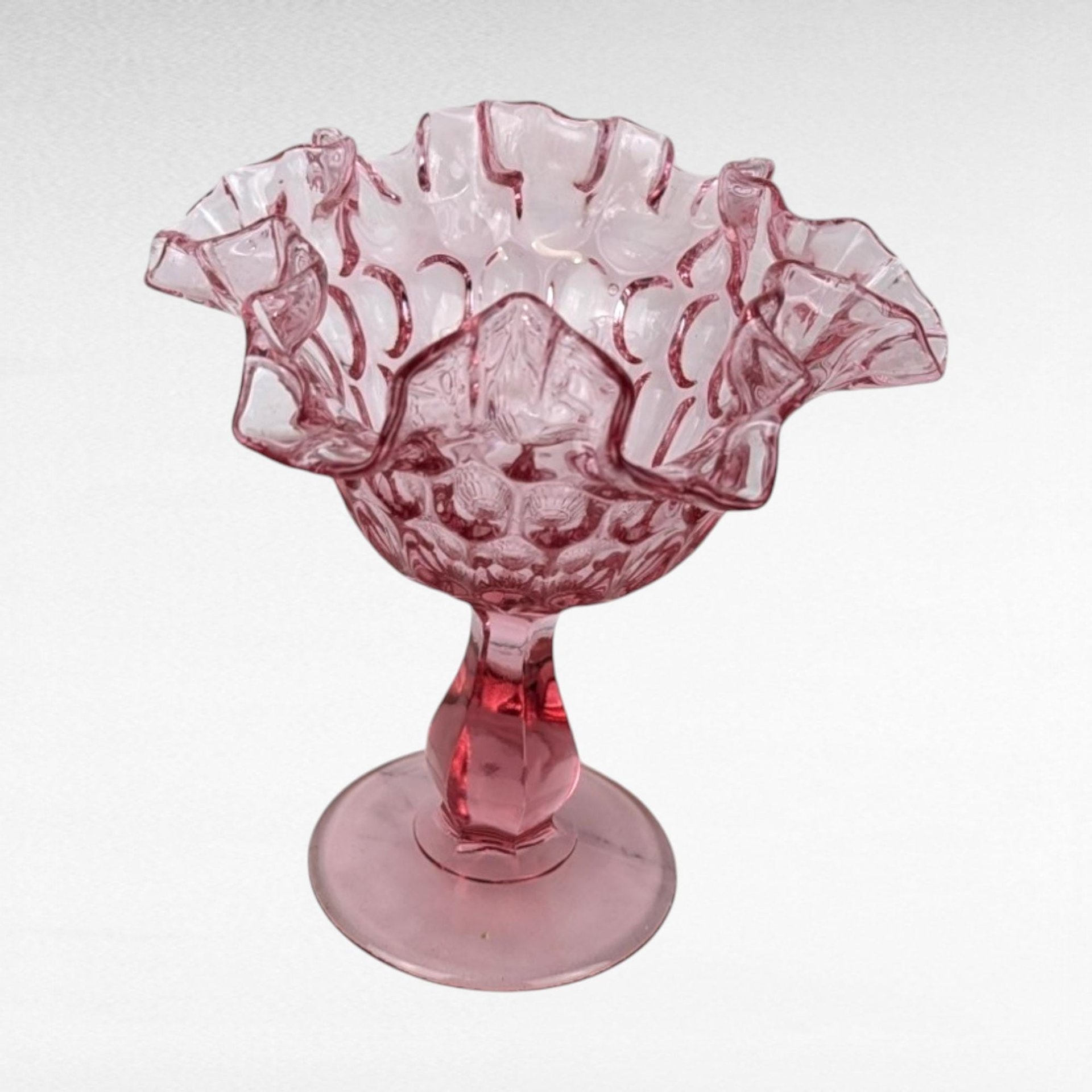 Vintage Fenton Cranberry Thumbprint Ruffled Candy Dish, Glass Compote, Pedestal Dish, Collectible Glassware, Home Decor, Centerpiece