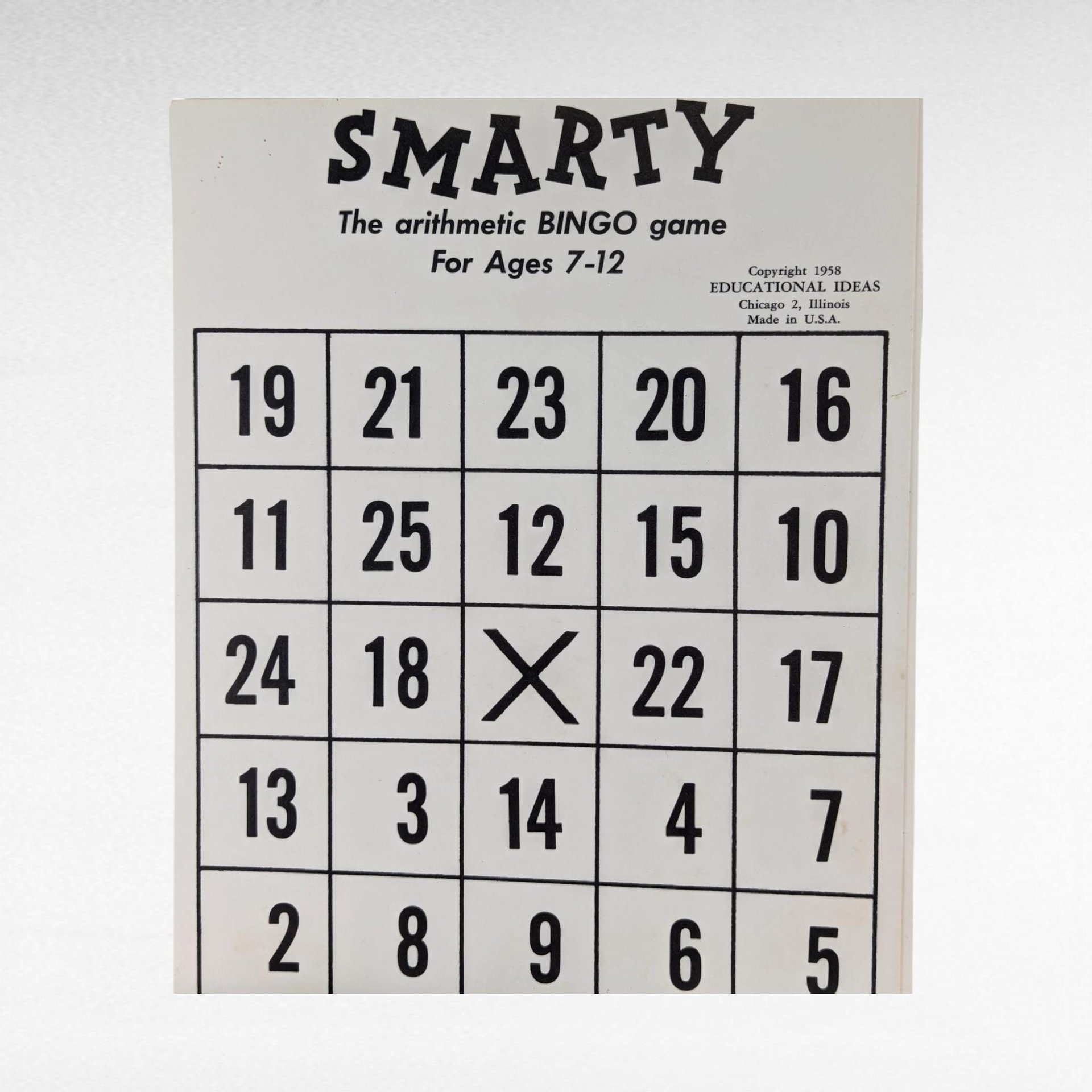1958 Smarty Smarty Smarty Bingo Game, Vintage Educational Game, Arithmetic Game, Kids Math Game, Family Game, Collectible Game