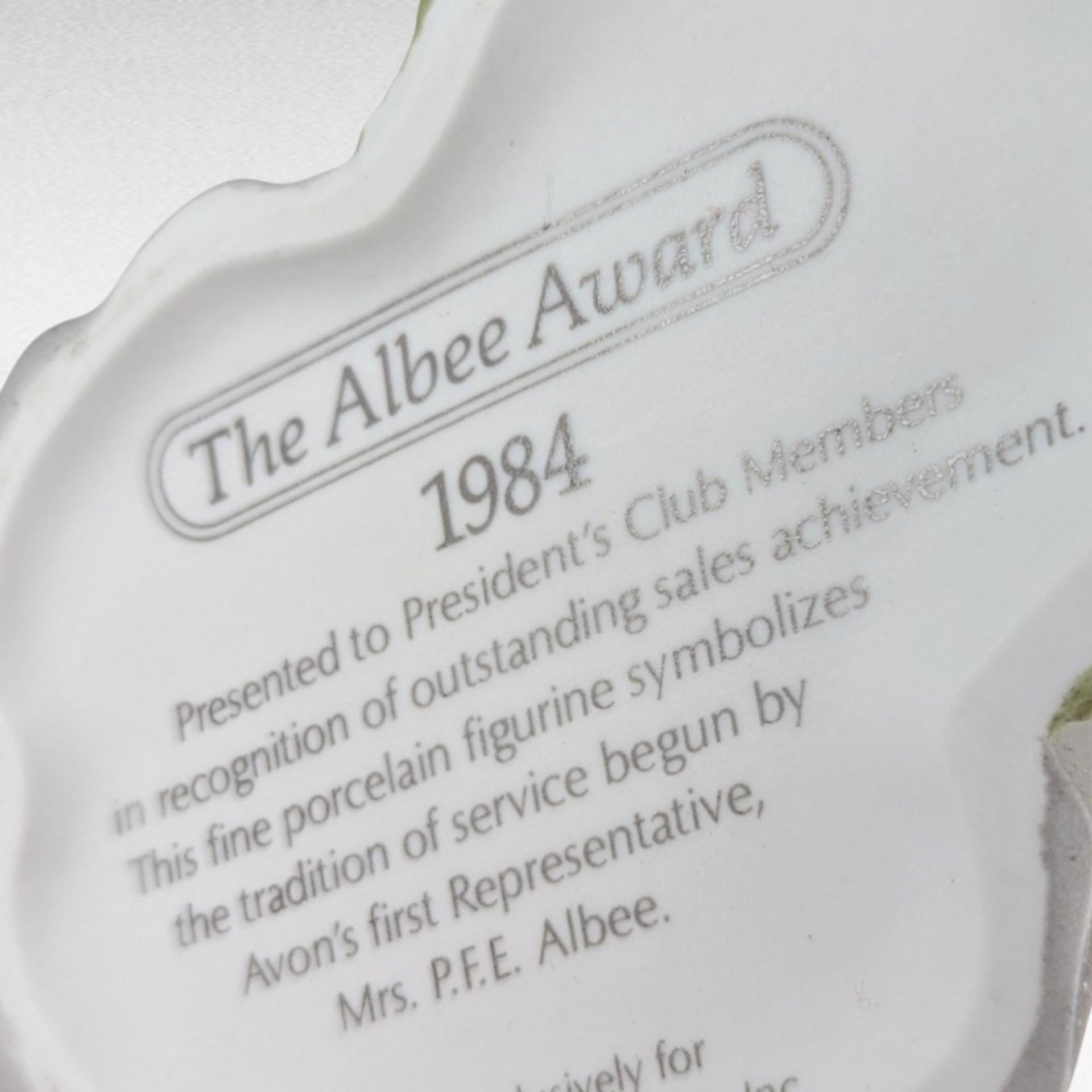 1984 Avon Mrs. Albee Award Figurine, Vintage Avon Collectible, Woman with Perfume, Sales Achievement Award, Ceramic