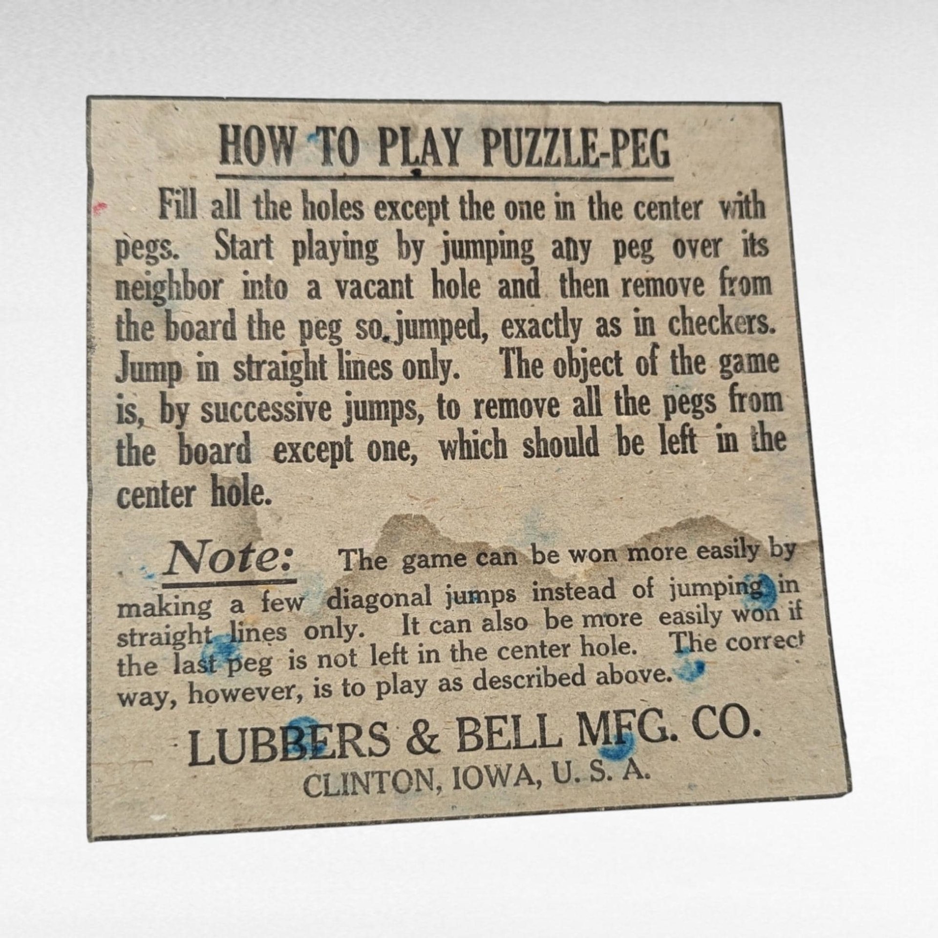 1920s Puzzle Peg Game, Lubbers & Bell, Vintage Educational Game, Brain Teaser, Puzzle Game, Collectible Game, Antique Toy
