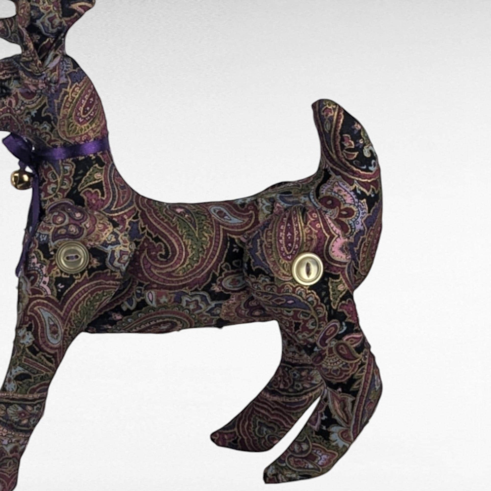 Vintage Paisley Pattern Plush Standing Reindeer, 11 Inch Decorative Holiday Figurine, Whimsical Christmas Decor, Reindeer Collectors