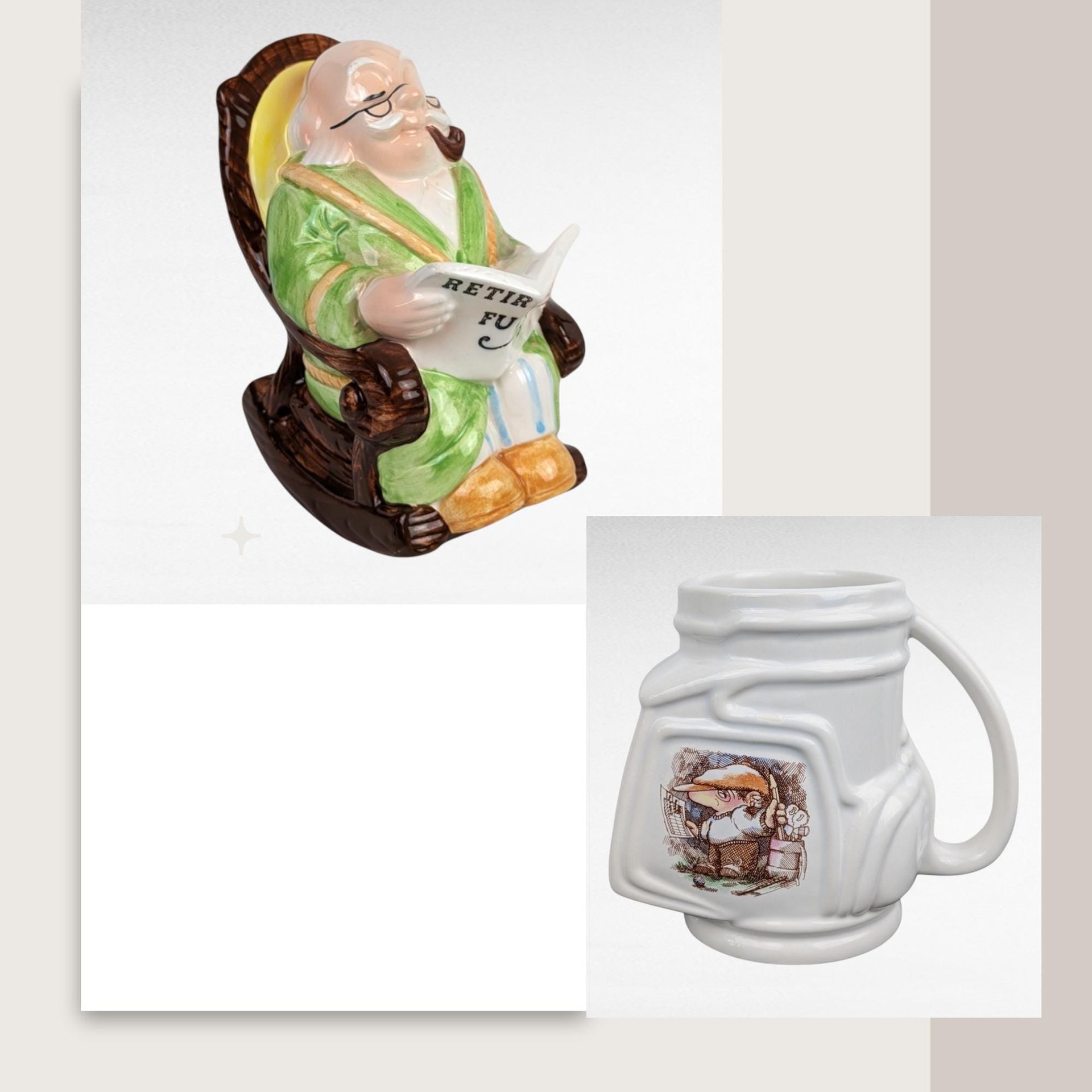 Vintage Retirement Bank & Golf Mug Set, Lefton Piggy Bank, Funny Golfer Mug, Gift for Retiree, Man Cave Decor