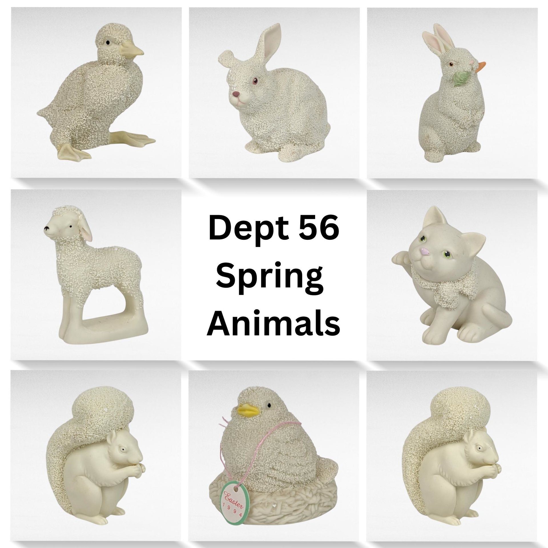 Vintage Dept 56 Annual Animal Bisque Figurines, Lot of 8, Cat, Duck, Rabbit, Squirrel