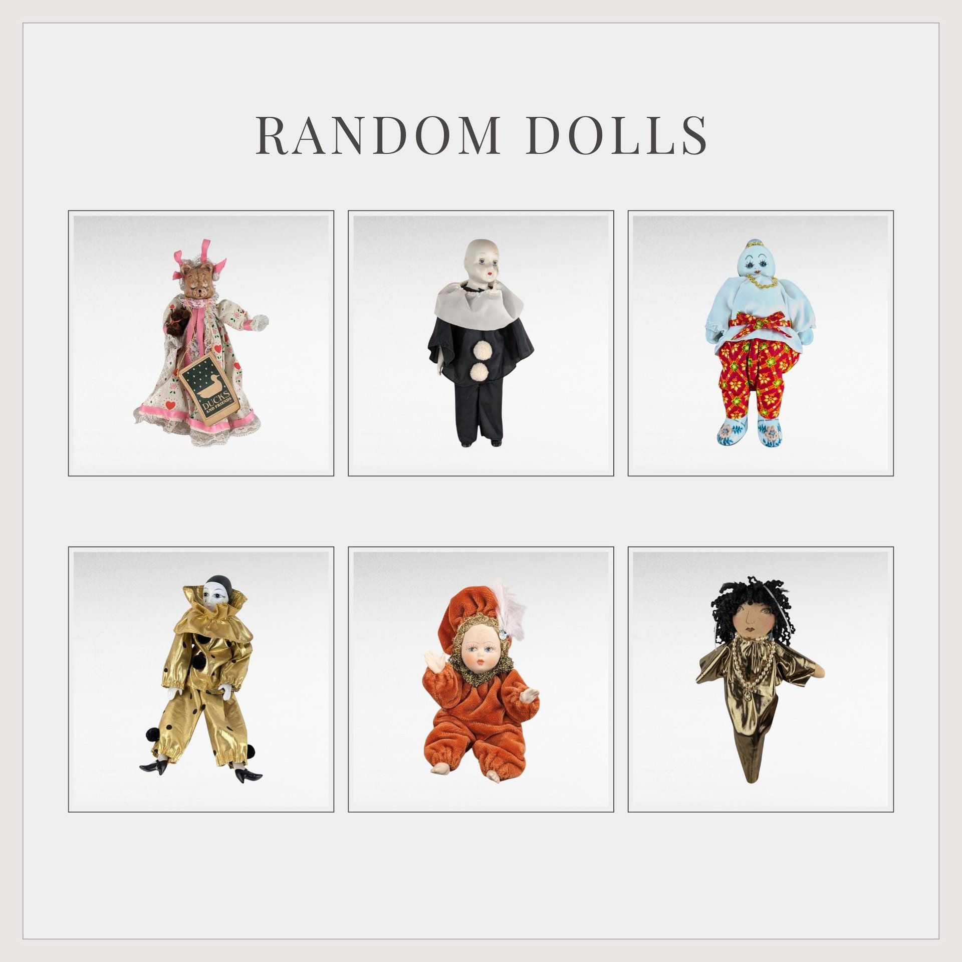 Vintage Random Dolls Lot, Porcelain, Clothespin, Harlequin, Thai Doll, Collectible Dolls, Gift For Collector, Display Dolls