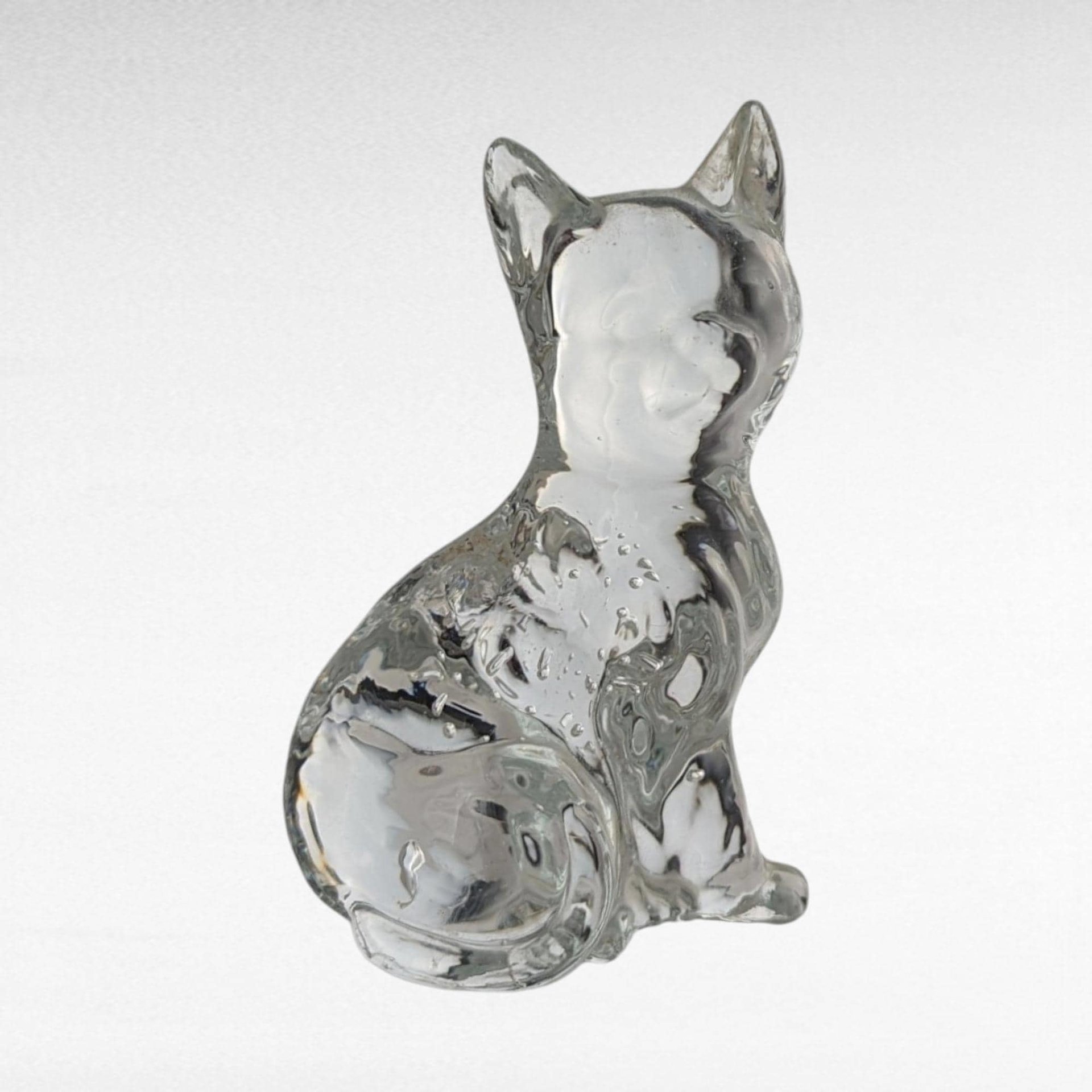 Vintage Glass Animal Figurines - Cat & Elephant Set - Clear Glass Decor, Collectible Glass, Animal Lover Gift