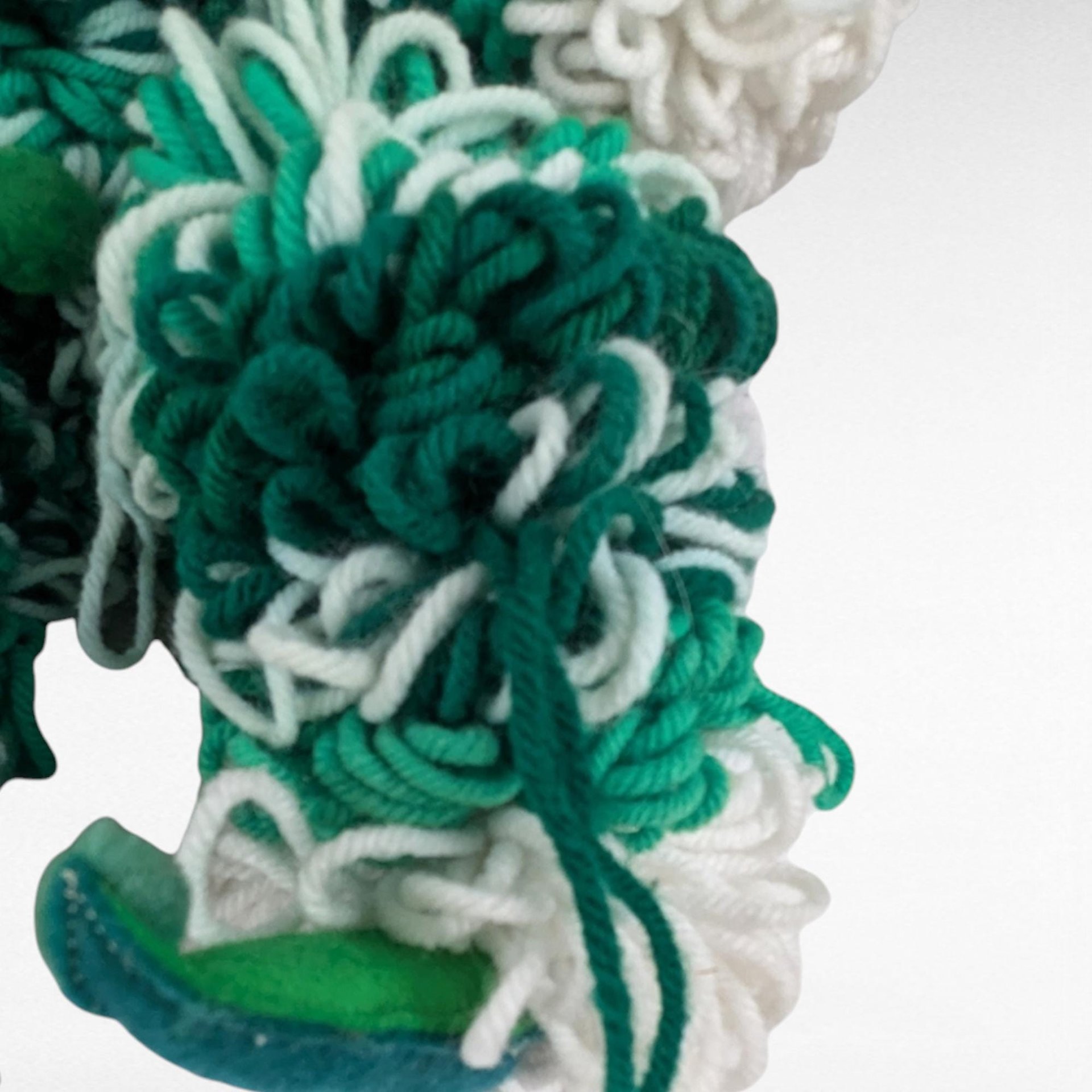 Vintage Handmade Yarn Clown, Green and White Clown Doll, Whimsical Decor, Collectible Clown, Unique Gift