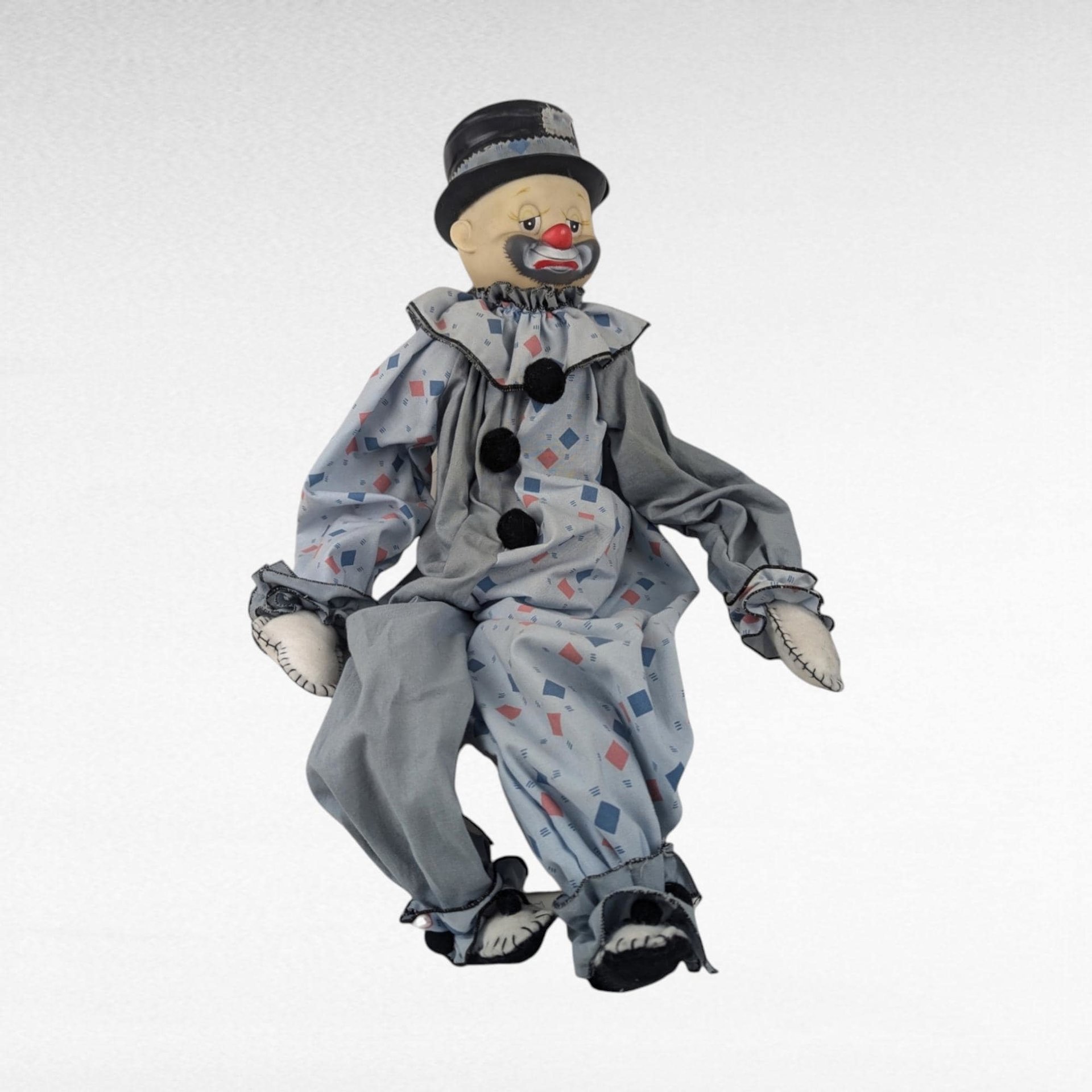 Vintage Handmade Clown Shelf Sitter, Whimsical Clown Doll, Fabric Clown, Collectible Clown, Unique Decor