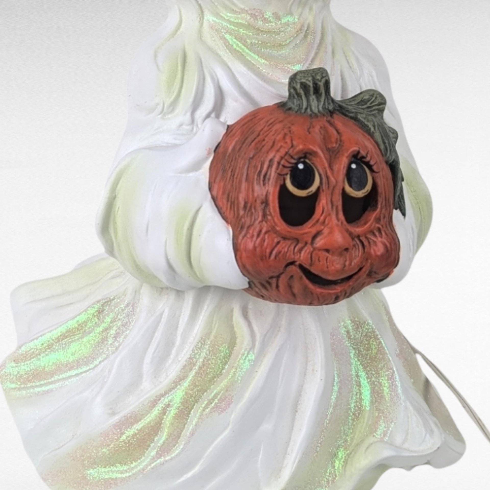Vintage Holland Mold Ceramic Ghost Light, Halloween Decor, Jack O'Lantern, Ghost with Pumpkin, Collectible Figurine