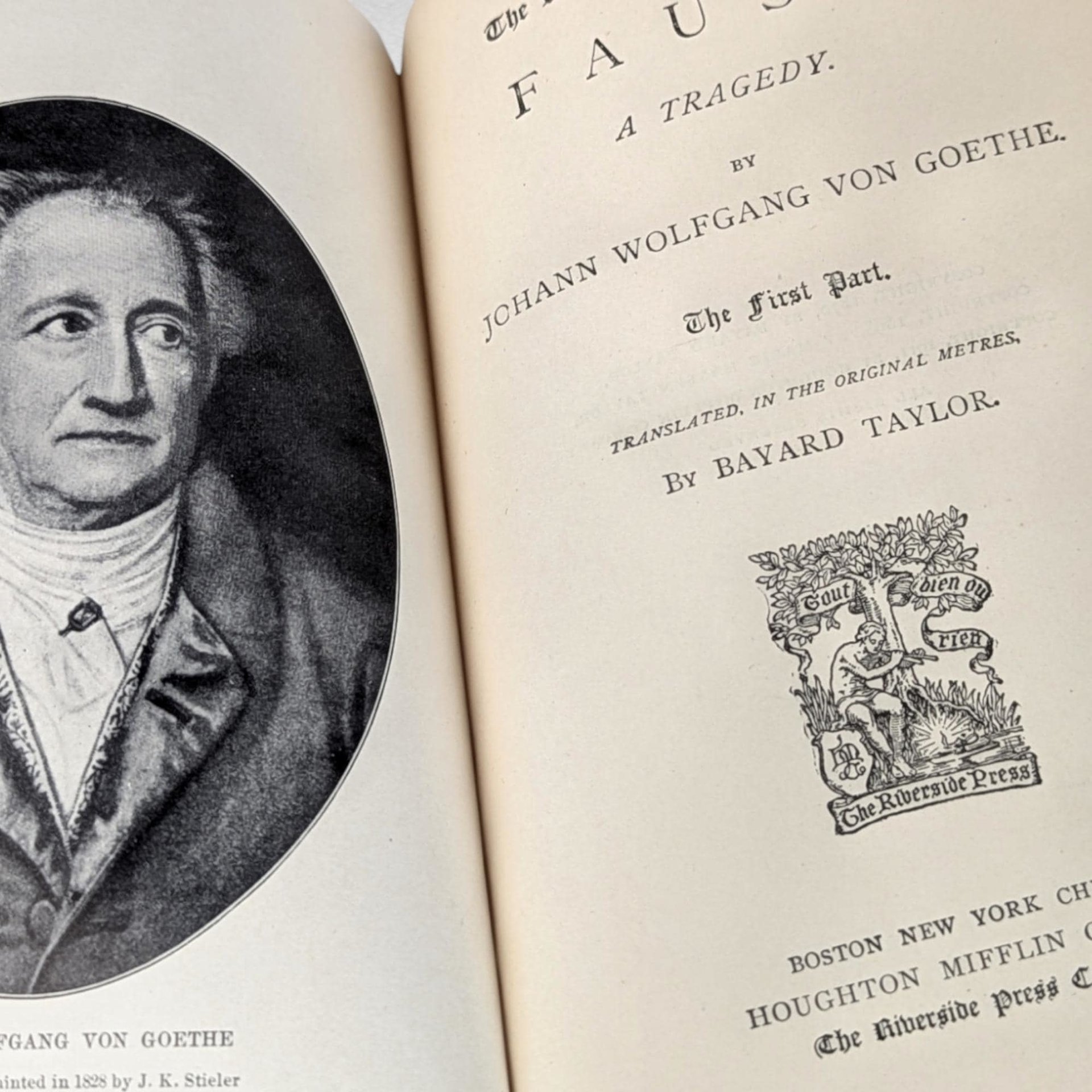 Antique Goethe's Faust Part 1, Translated by Bayard Taylor, Hardcover Book, Classic Literature, German Literature, Collectible Book
