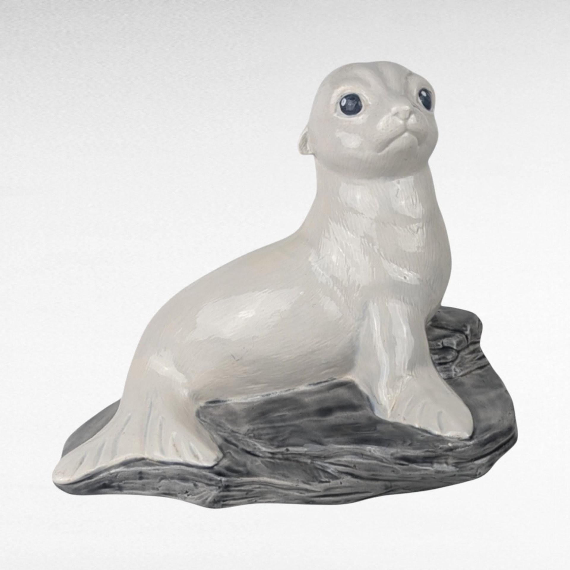 Vintage Ceramic Sea Lion Figurine, Hand-Painted White Sea Lion Sculpture, Nautical Decor, Ocean Animal Statue, Gift for Animal Lover