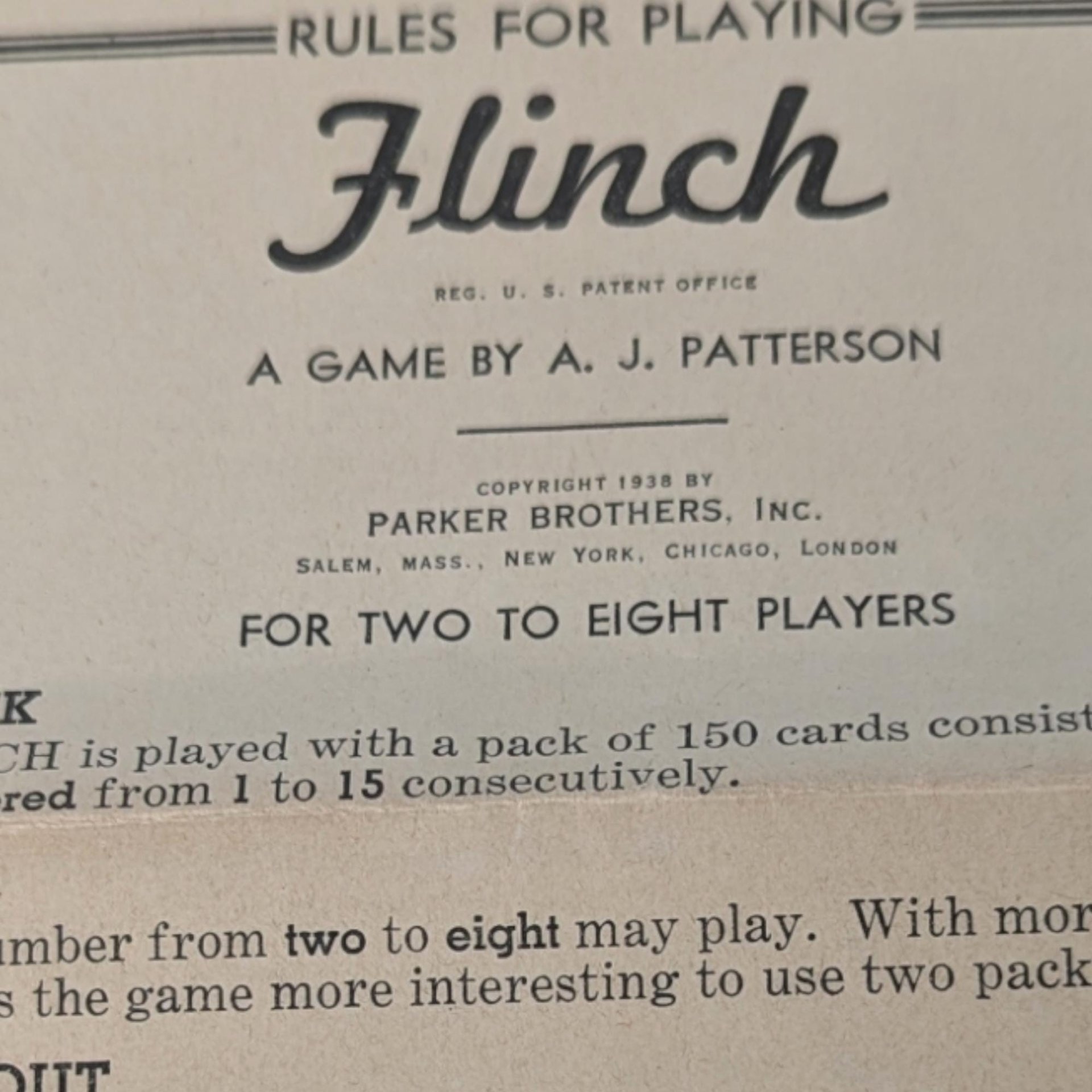 1938 Vintage Parker Brothers Flinch Card Game, Complete Set, Collectible Card Game, Gift for Game Collectors, Family Fun