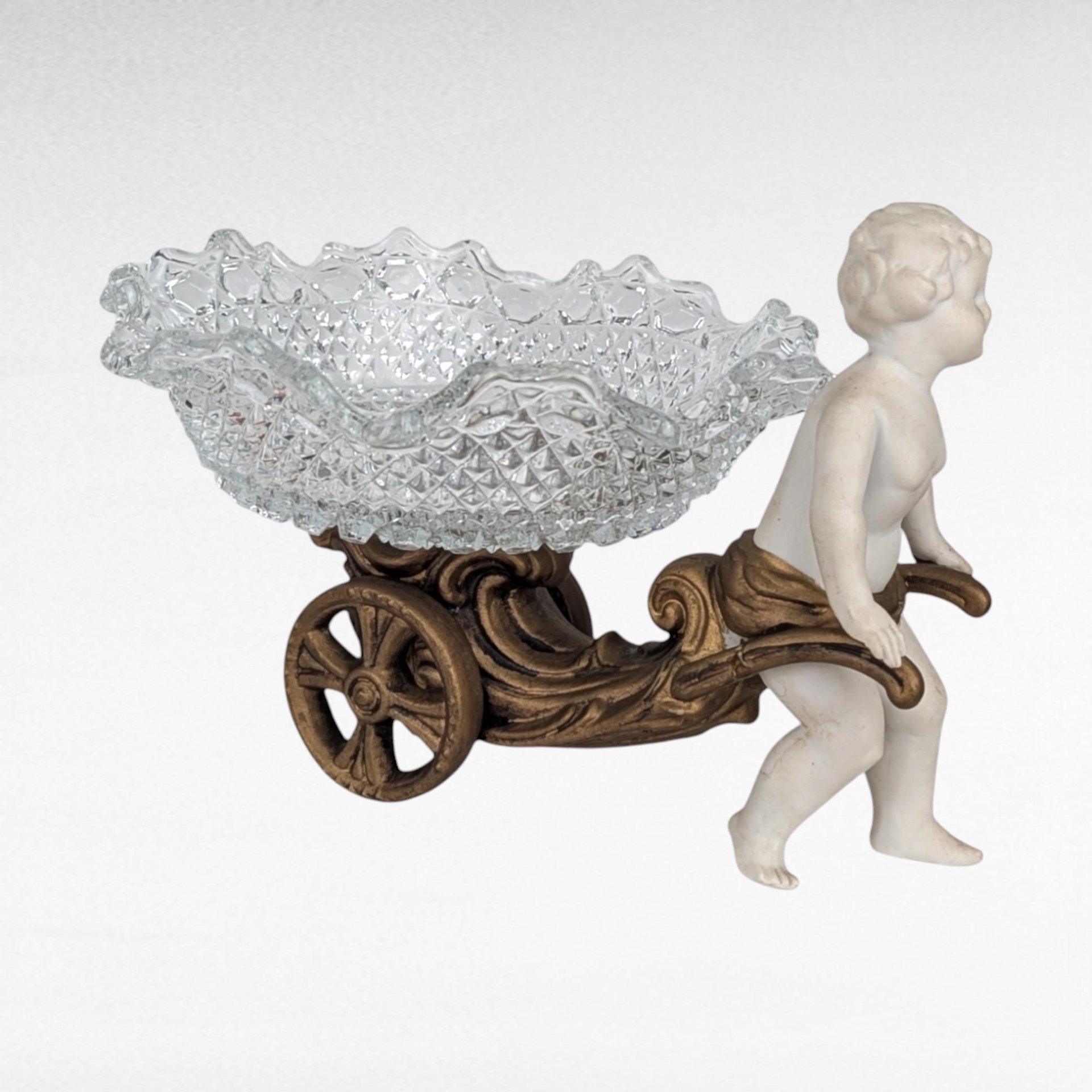 Vintage Bisque Cherub with Glass Dish, Angel Figurine, Decorative Bowl, Home Decor, Gift for Angel Collectors