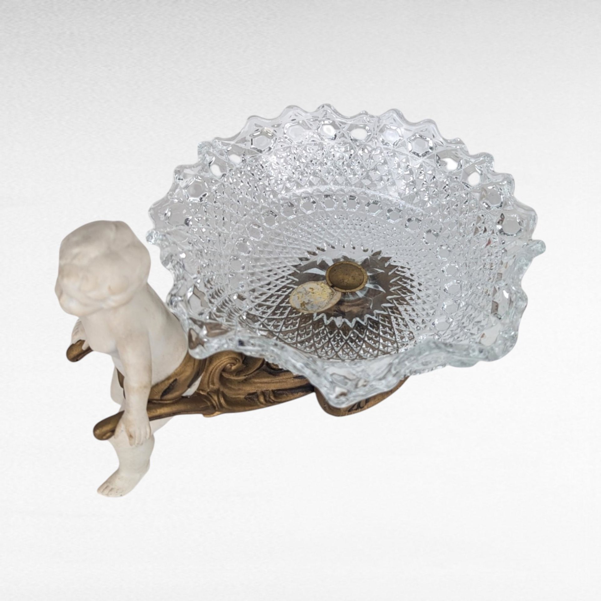 Vintage Bisque Cherub with Glass Dish, Angel Figurine, Decorative Bowl, Home Decor, Gift for Angel Collectors