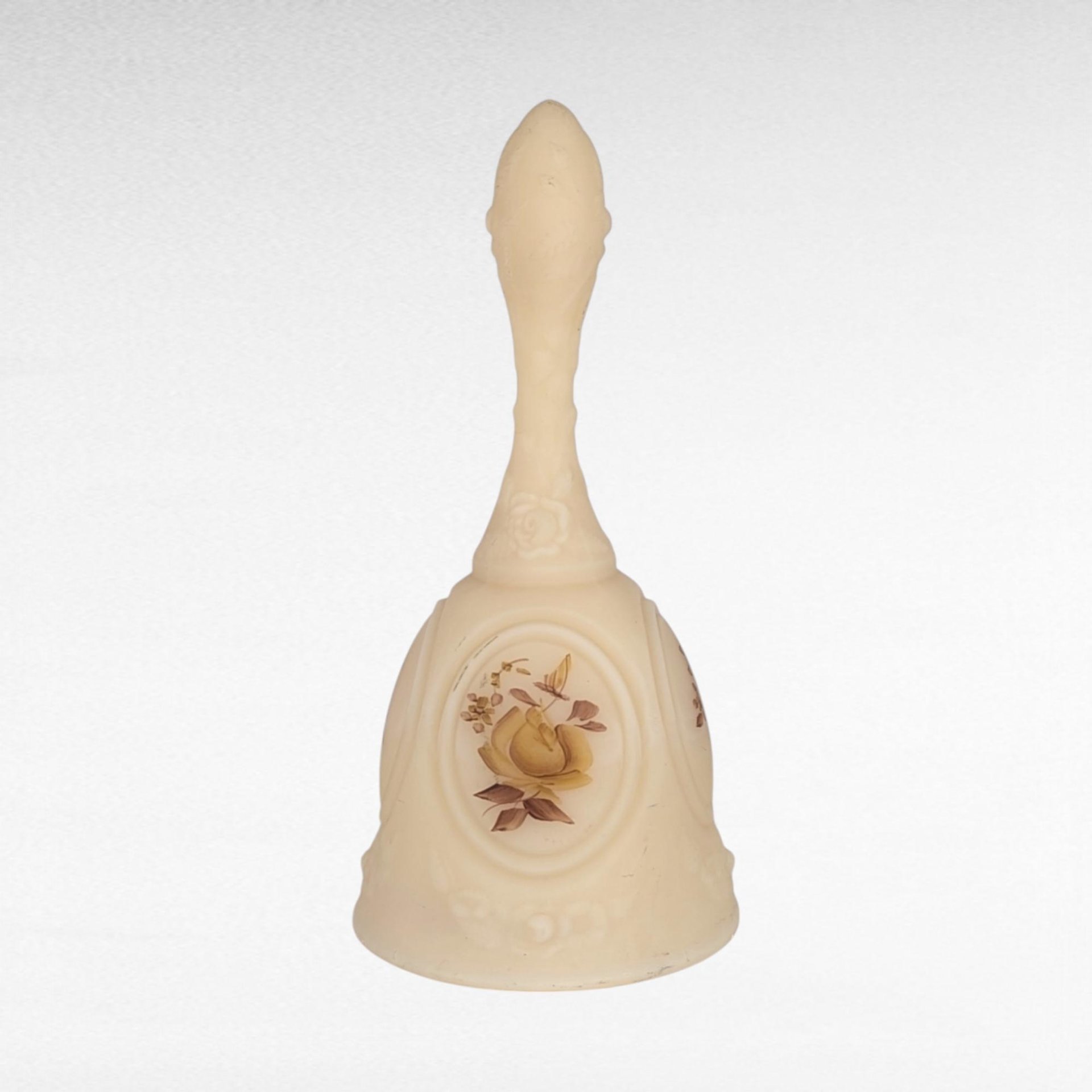 Vintage Fenton Chocolate Rose Cameo Satin Glass Bell, Handpainted Pam Bibbee, Collectible Fenton Glass, Gift for Fenton Collector