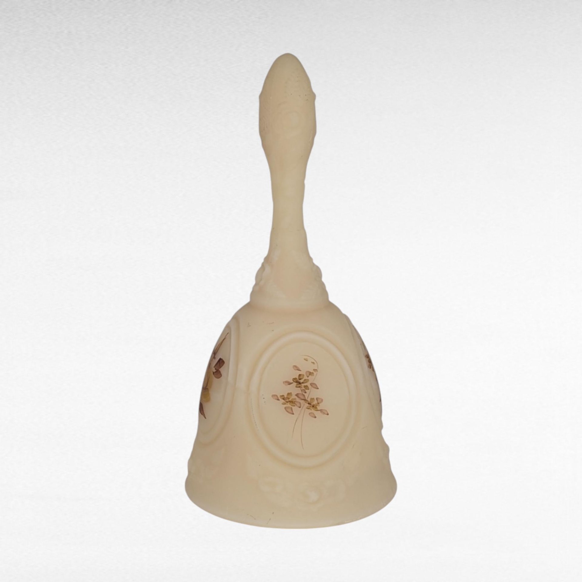 Vintage Fenton Chocolate Rose Cameo Satin Glass Bell, Handpainted Pam Bibbee, Collectible Fenton Glass, Gift for Fenton Collector