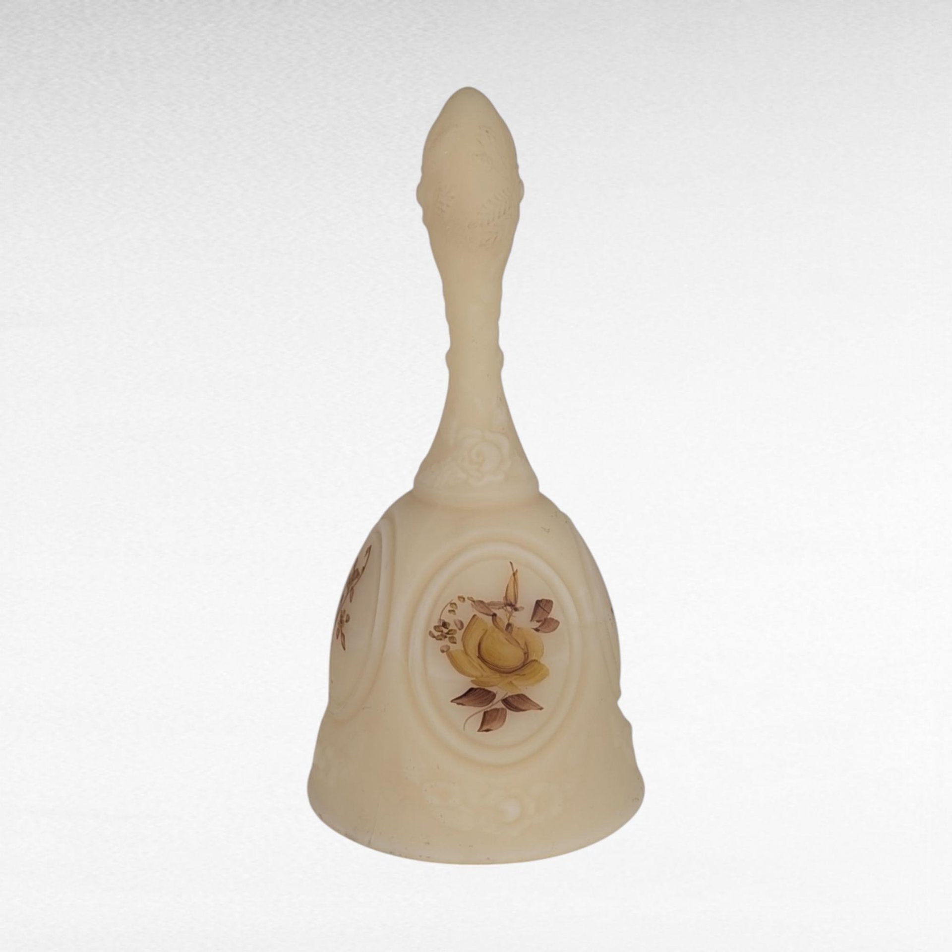 Vintage Fenton Chocolate Rose Cameo Satin Glass Bell, Handpainted Pam Bibbee, Collectible Fenton Glass, Gift for Fenton Collector