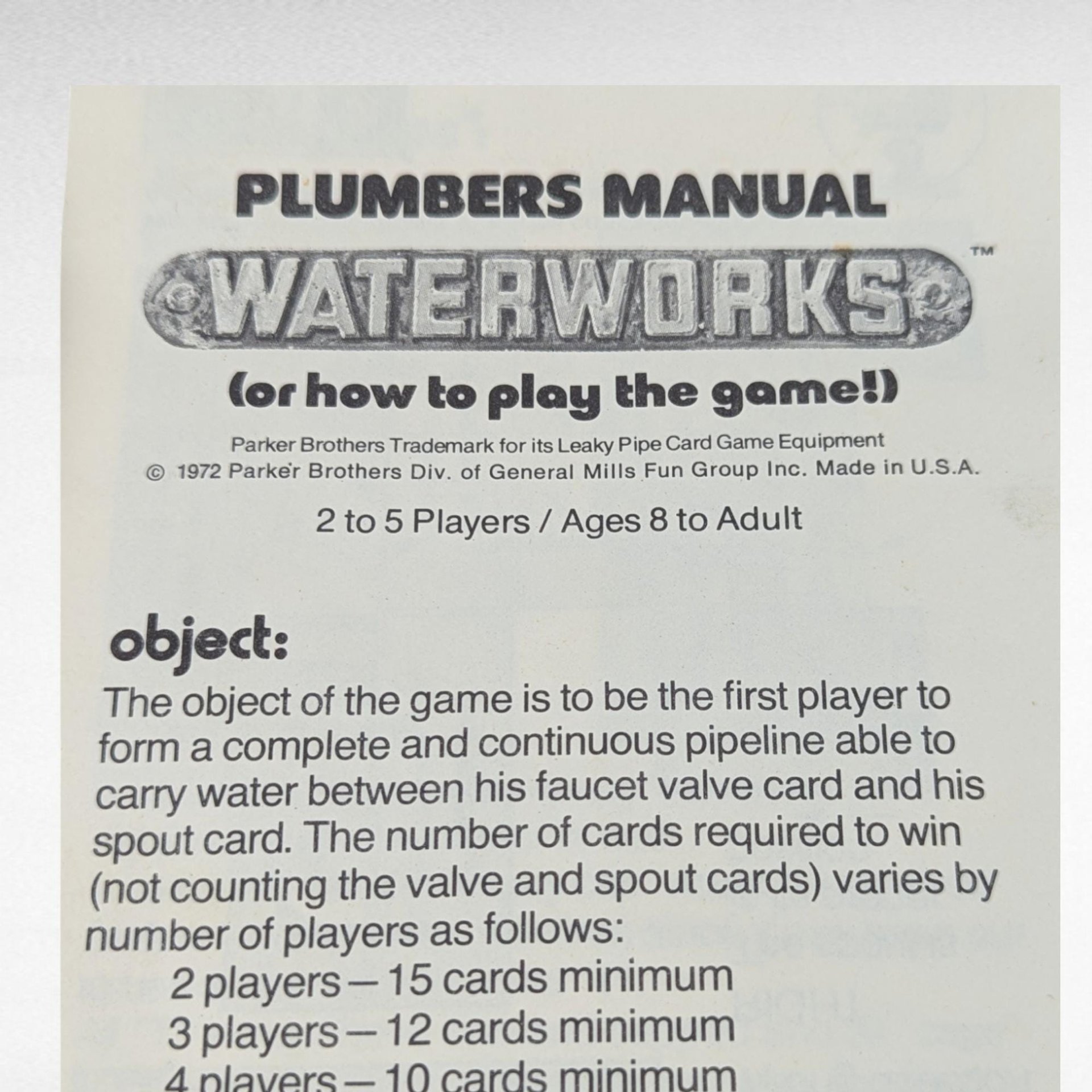 Vintage Leaky Pipe Card Game, 1972 Parker Brothers, Complete with Instructions, Family Card Game, Collectible Game, Gift for Game Lovers