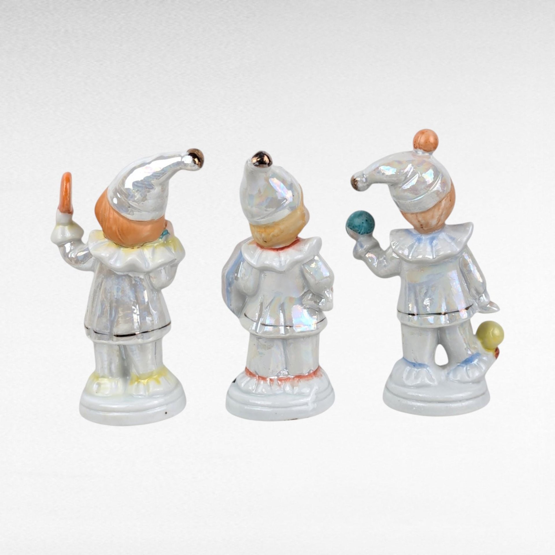 Vintage Lusterware Jester Figurines, Set of 3 | Ceramic Clown Figurines | Collectible Jesters | Retro Home Decor | Gift for Clown Collectors